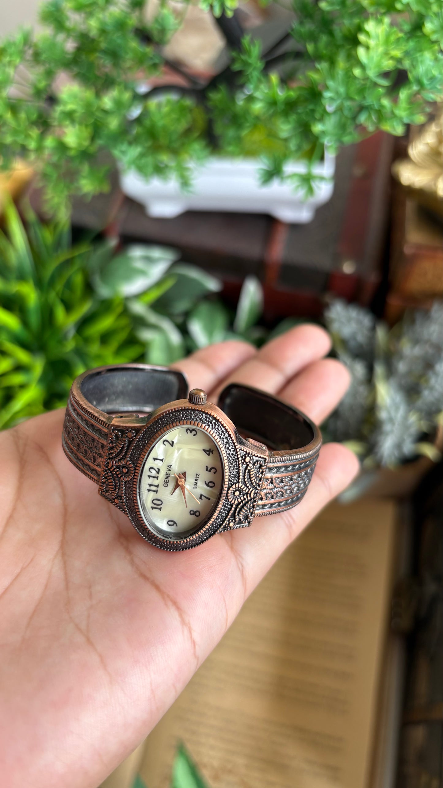 Vintage Geneva Watch in Bronze Tone Pearl Dial