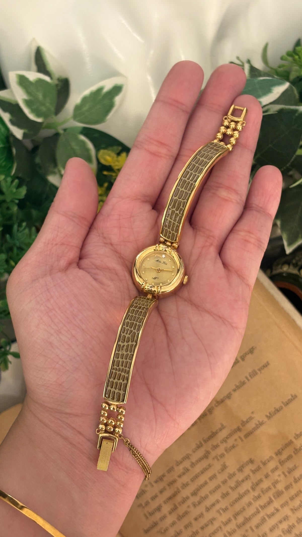 Rare Vintage Mille Fille Leather Semi-Bangle Watch in Gold Tone Quartz