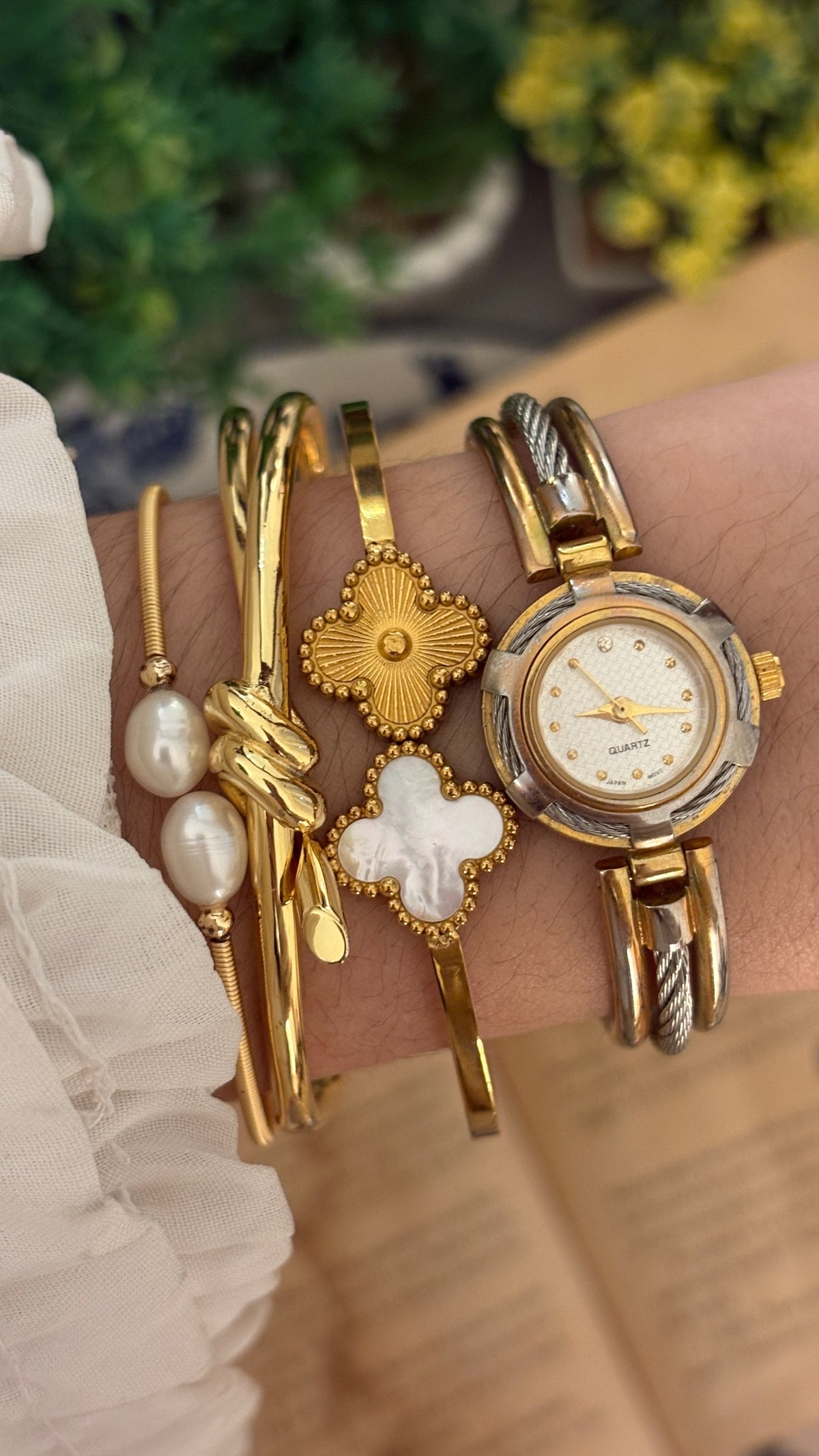 Rare Vintage Japan Quartz Cable Semi-Bangle Watch in Two-Tone Quartz