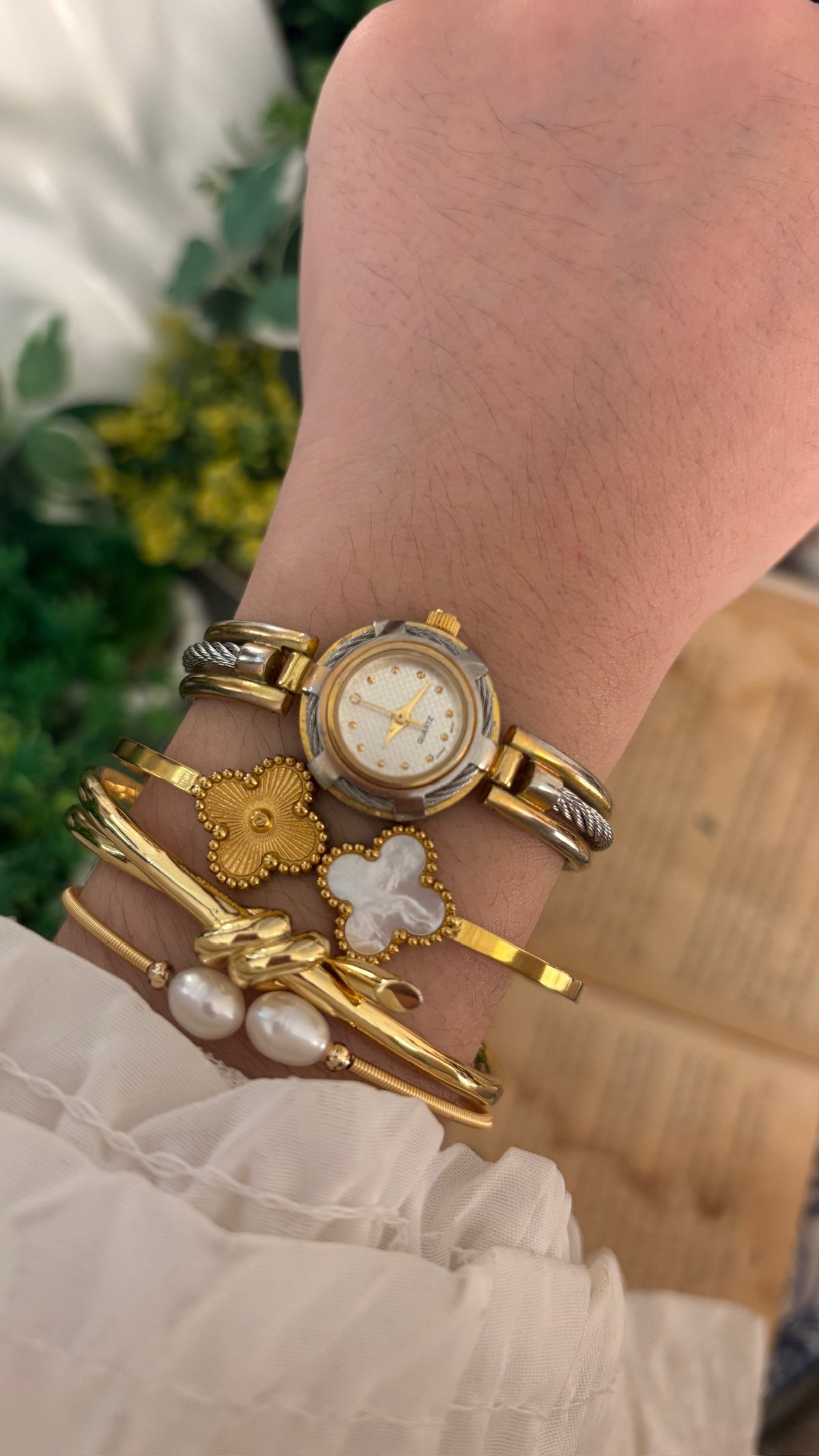 Rare Vintage Japan Quartz Cable Semi-Bangle Watch in Two-Tone Quartz
