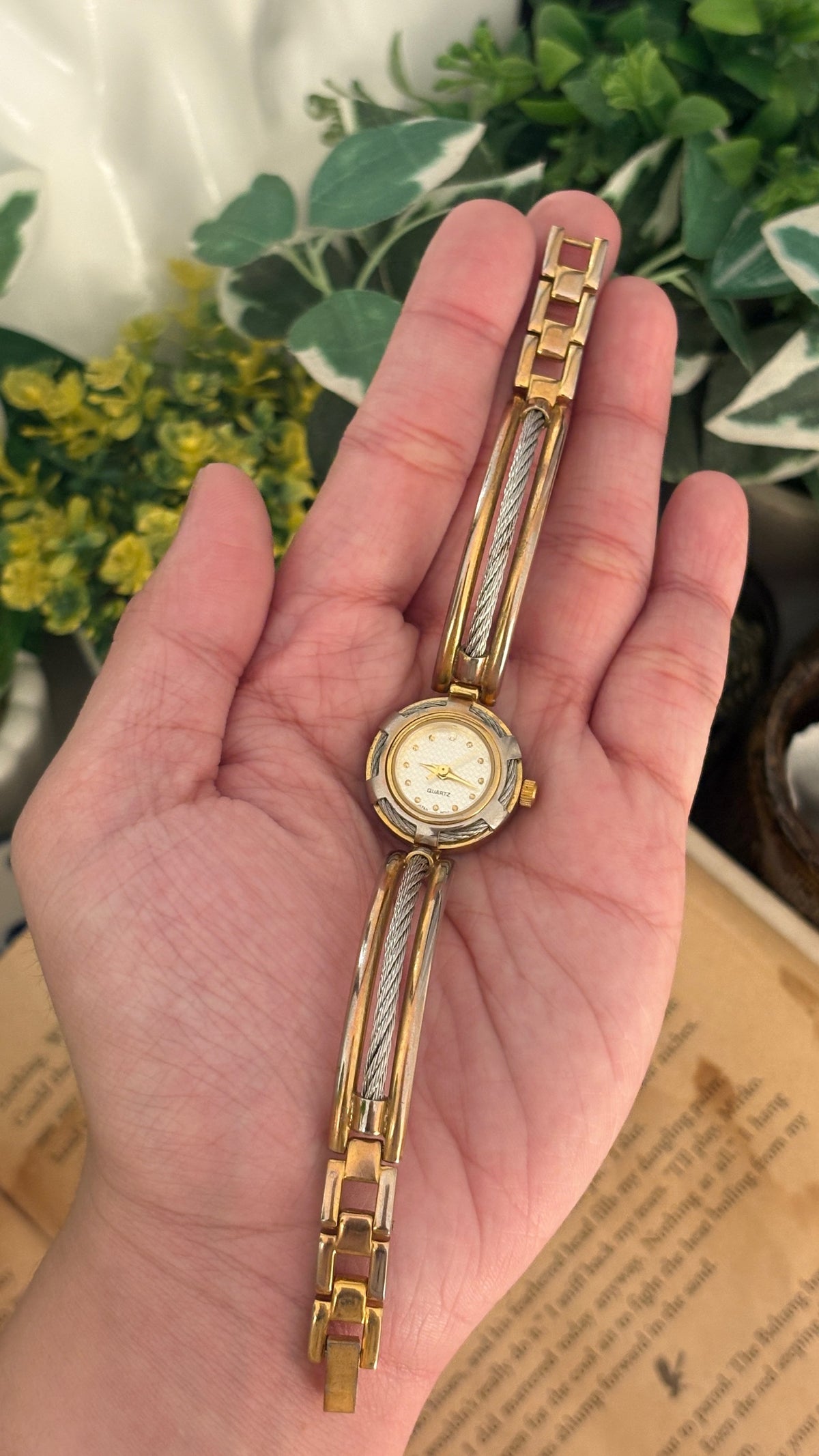 Rare Vintage Japan Quartz Cable Semi-Bangle Watch in Two-Tone Quartz
