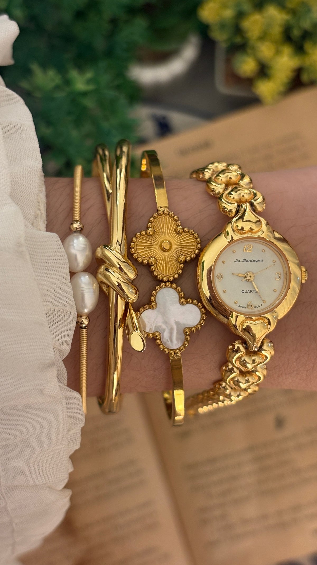 Rare Vintage La Montagna Heart Link Watch in Gold Tone Quartz