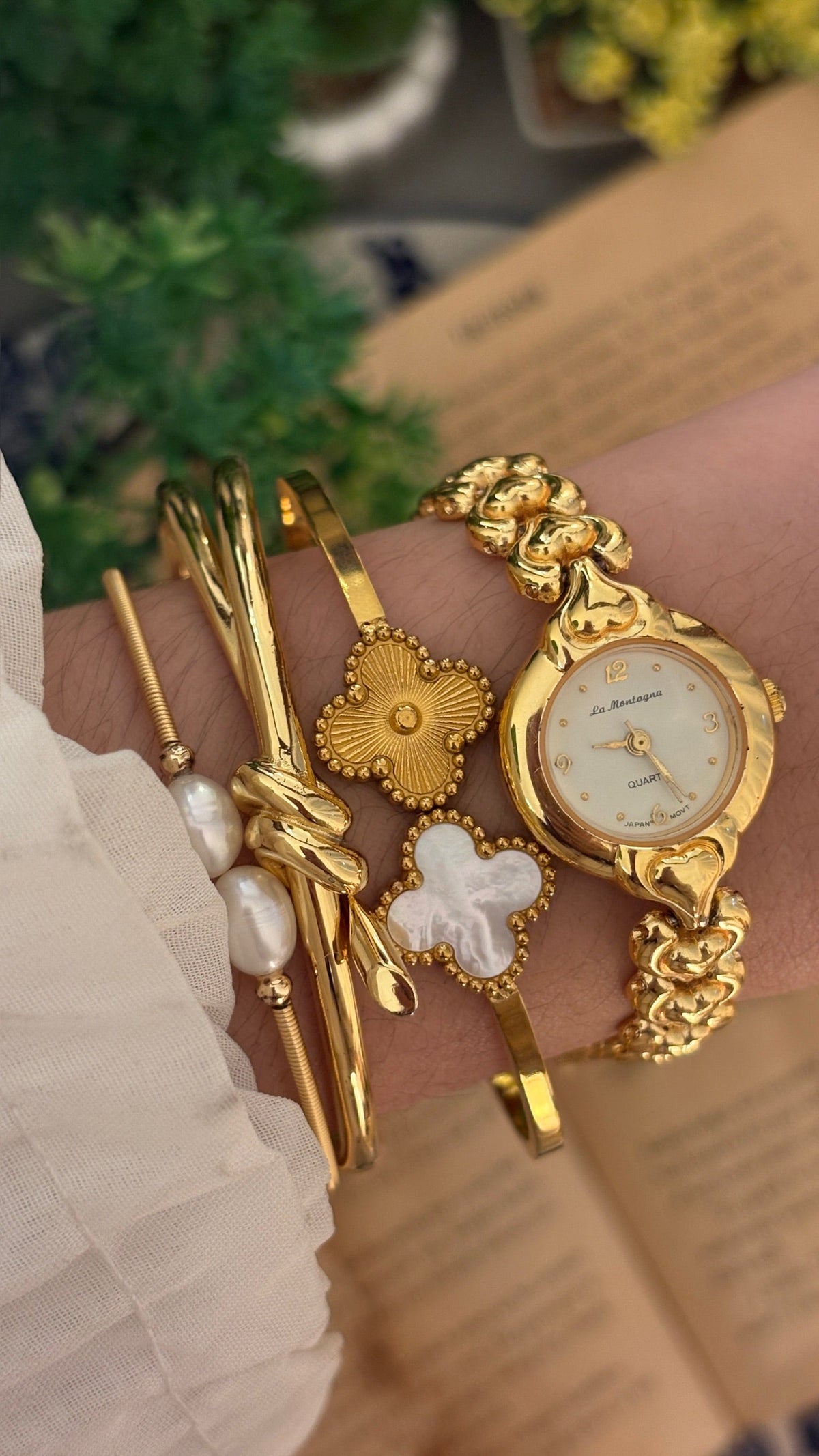 Rare Vintage La Montagna Heart Link Watch in Gold Tone Quartz