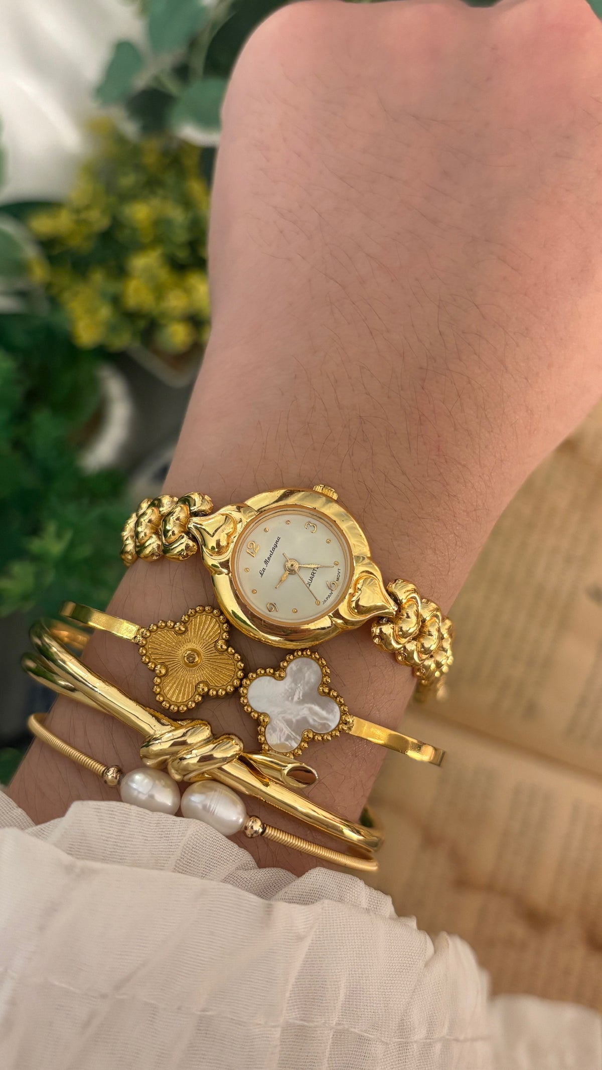 Rare Vintage La Montagna Heart Link Watch in Gold Tone Quartz