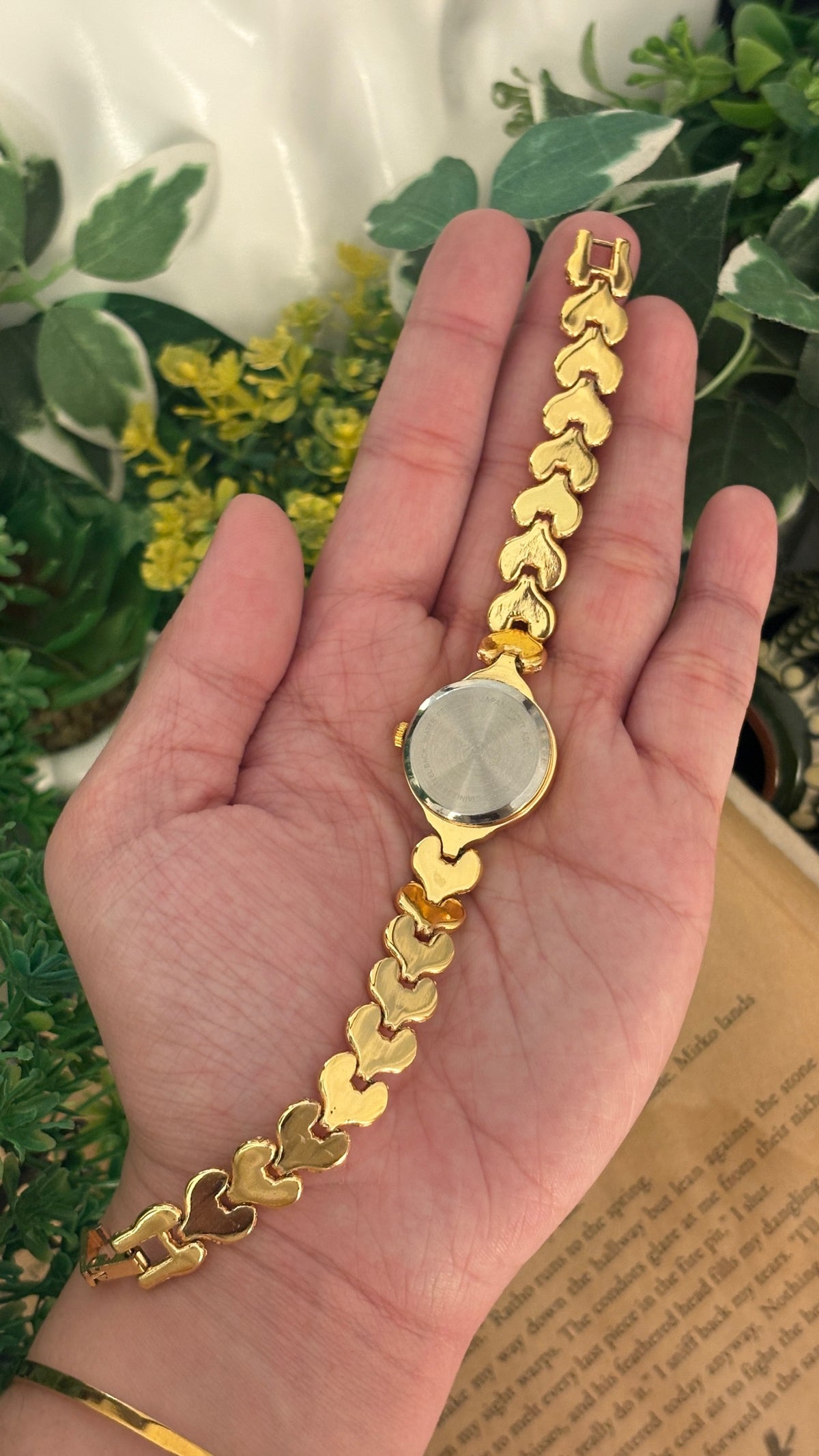 Rare Vintage La Montagna Heart Link Watch in Gold Tone Quartz