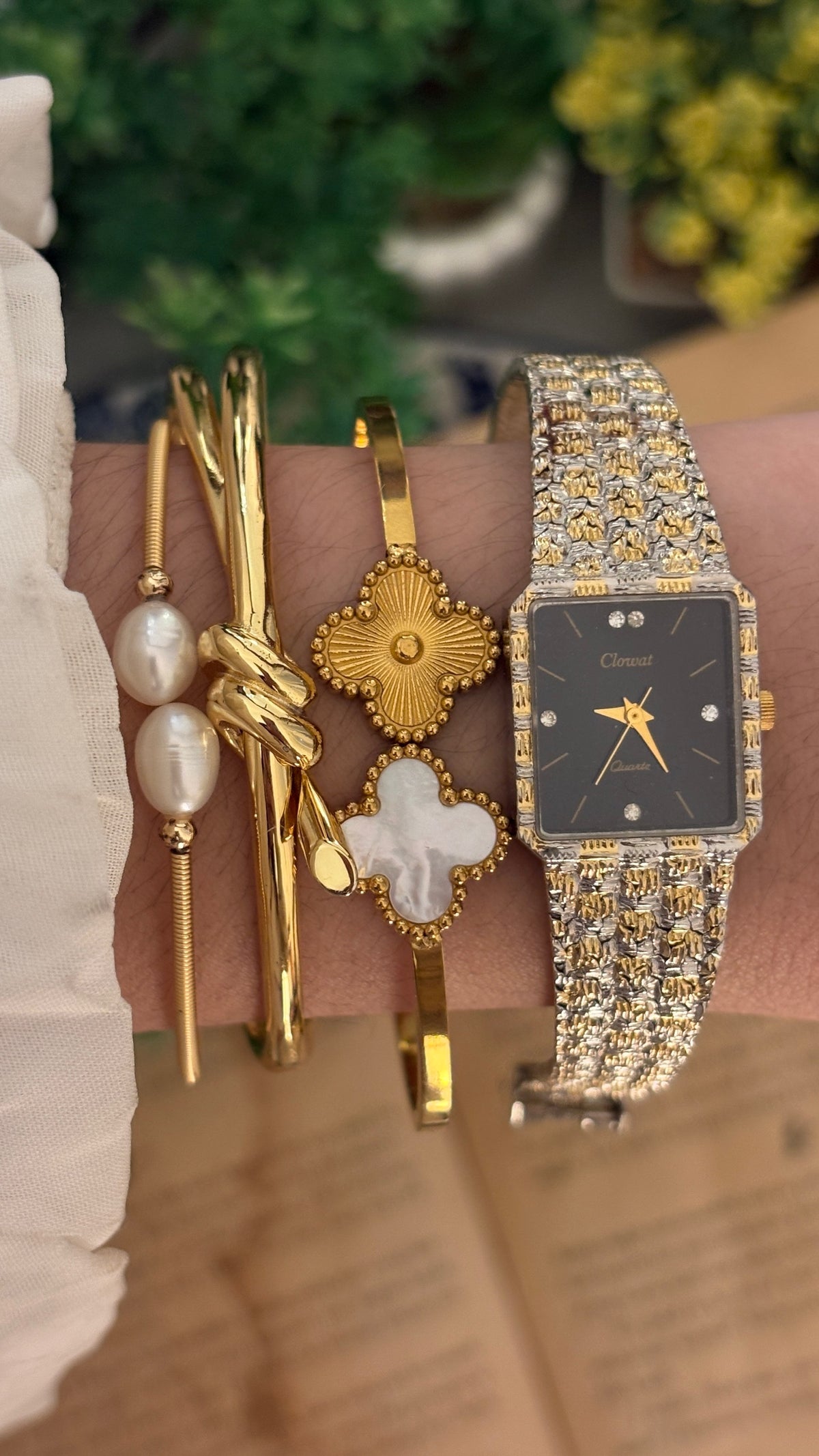 Rare Vintage Clowat Black Dial Tank Dress Watch in Two-Tone Quartz