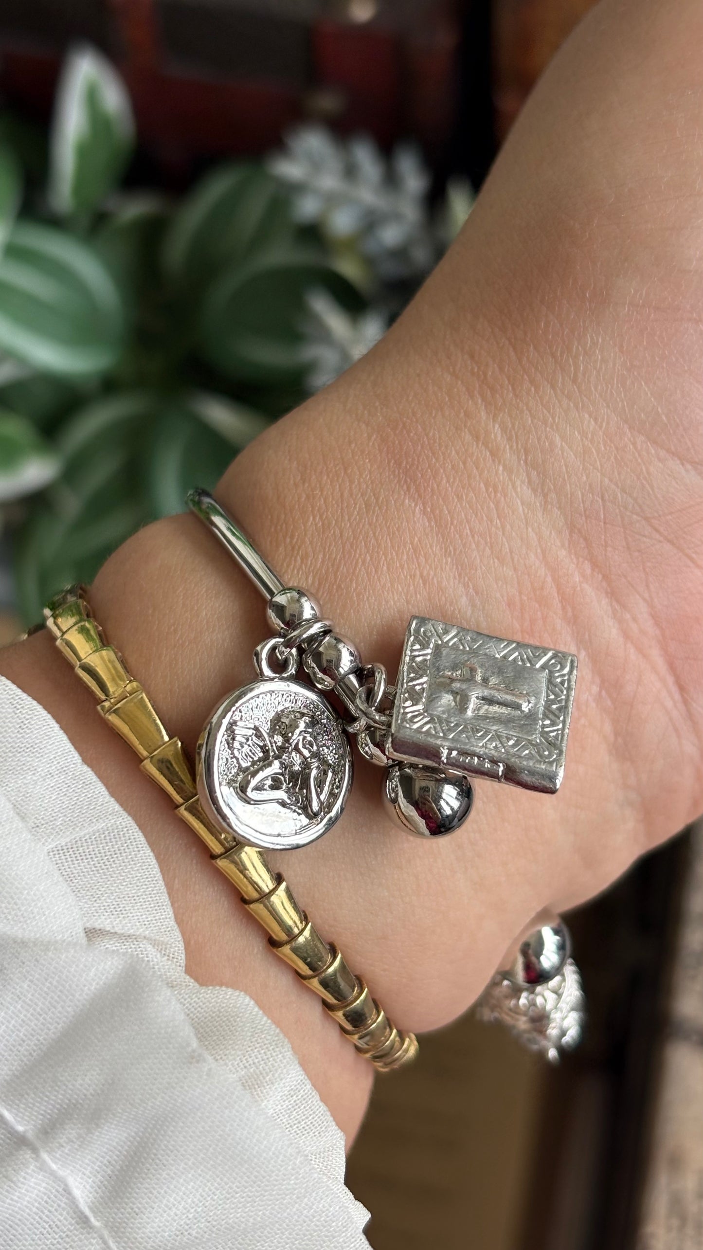 Vintage Dangling Charms Petite Bangle Watch in Silver Tone