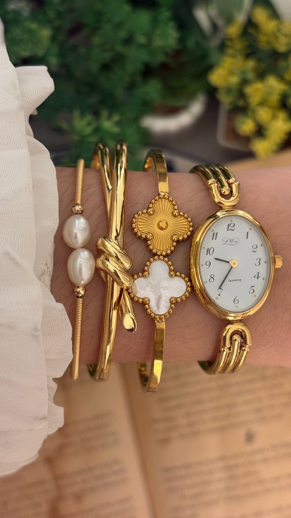 Rare Vintage LD'or Oval Dial Semi-Bangle Watch in Gold Tone Quartz