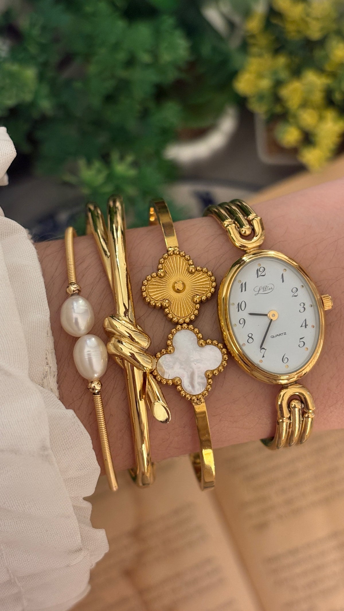 Rare Vintage LD'or Oval Dial Semi-Bangle Watch in Gold Tone Quartz