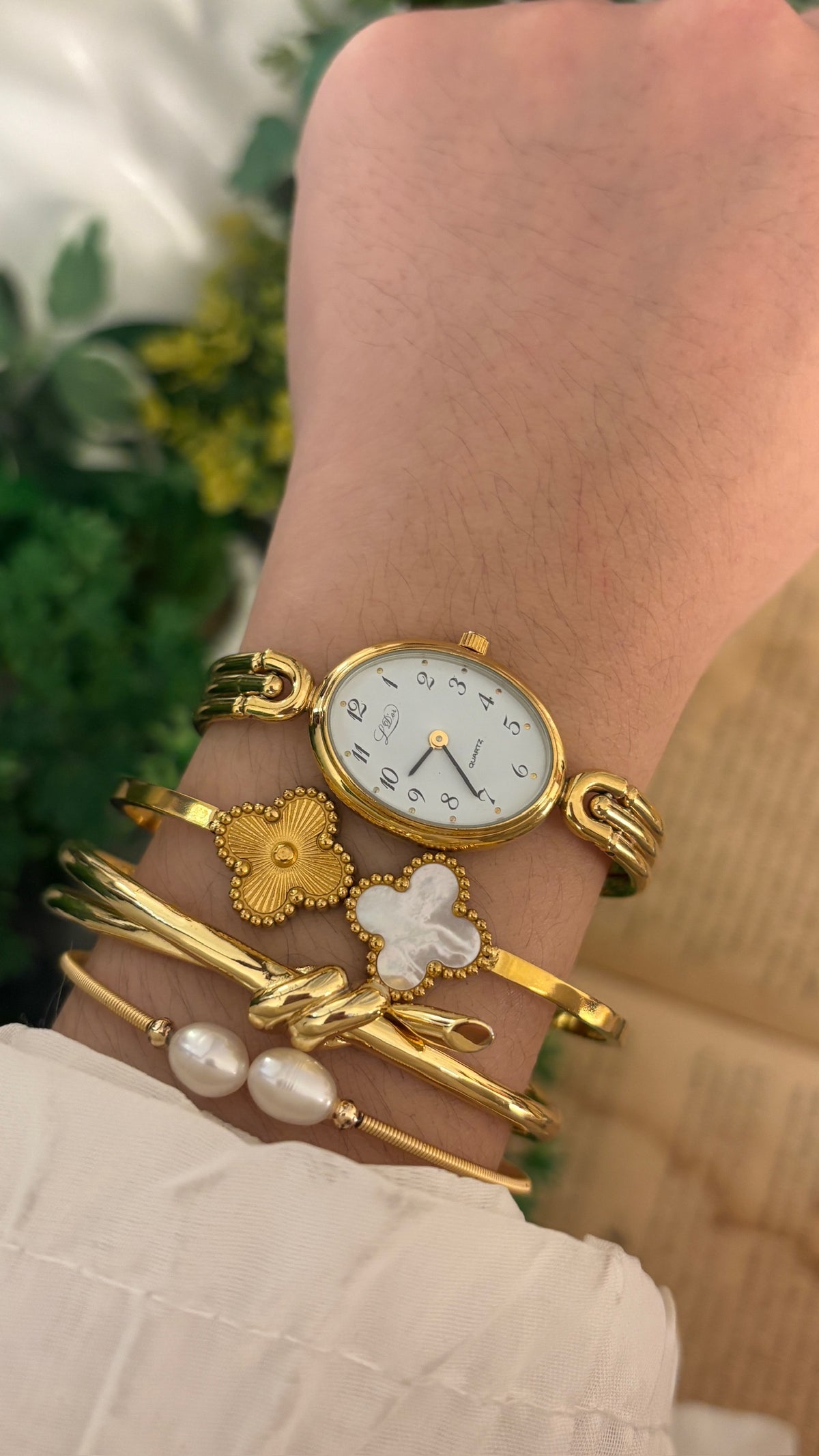 Rare Vintage LD'or Oval Dial Semi-Bangle Watch in Gold Tone Quartz