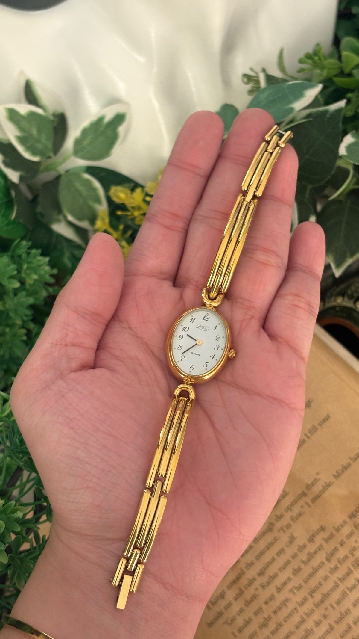 Rare Vintage LD'or Oval Dial Semi-Bangle Watch in Gold Tone Quartz
