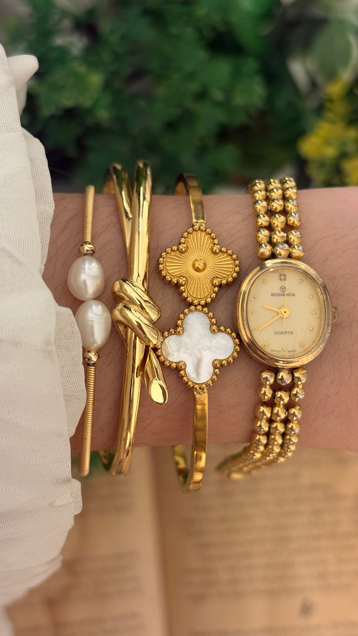 Rare Dainty Vintage Rodania Swiss Bead Bracelet Watch in Gold Tone Quartz