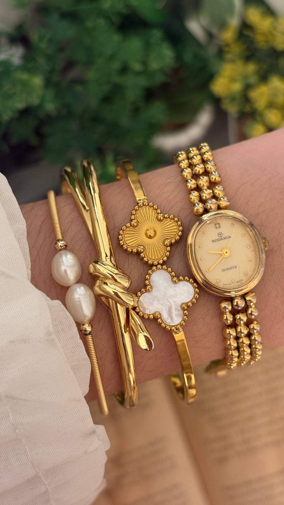 Rare Dainty Vintage Rodania Swiss Bead Bracelet Watch in Gold Tone Quartz