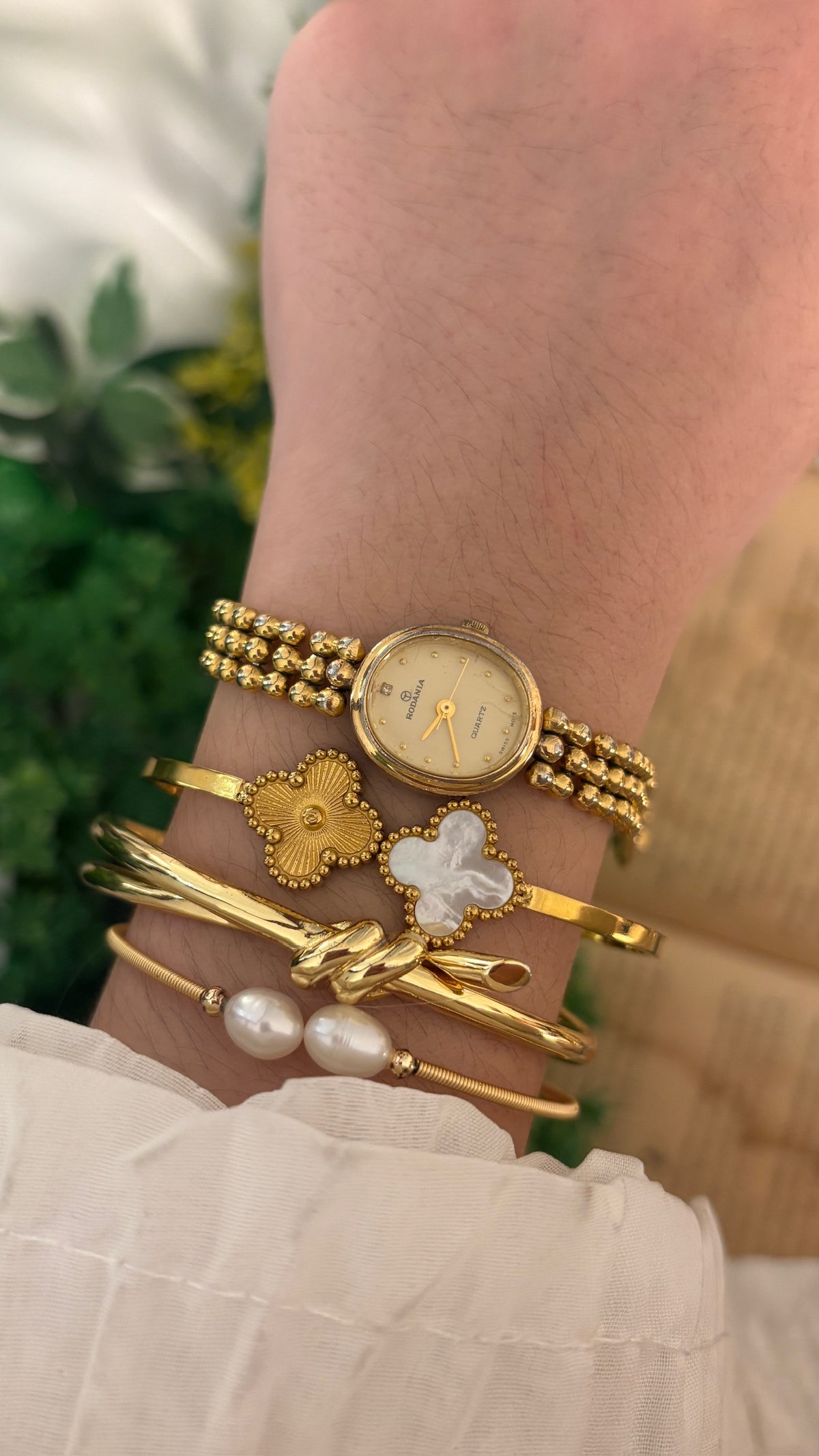 Rare Dainty Vintage Rodania Swiss Bead Bracelet Watch in Gold Tone Quartz