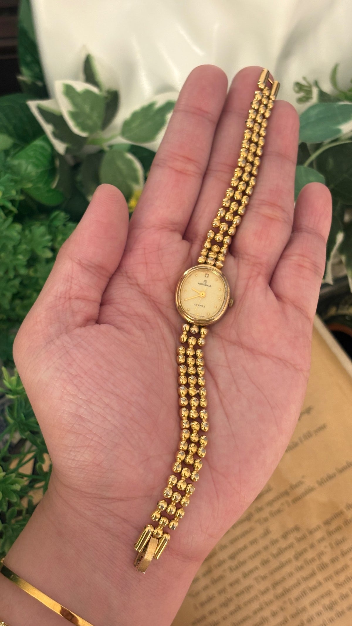Rare Dainty Vintage Rodania Swiss Bead Bracelet Watch in Gold Tone Quartz