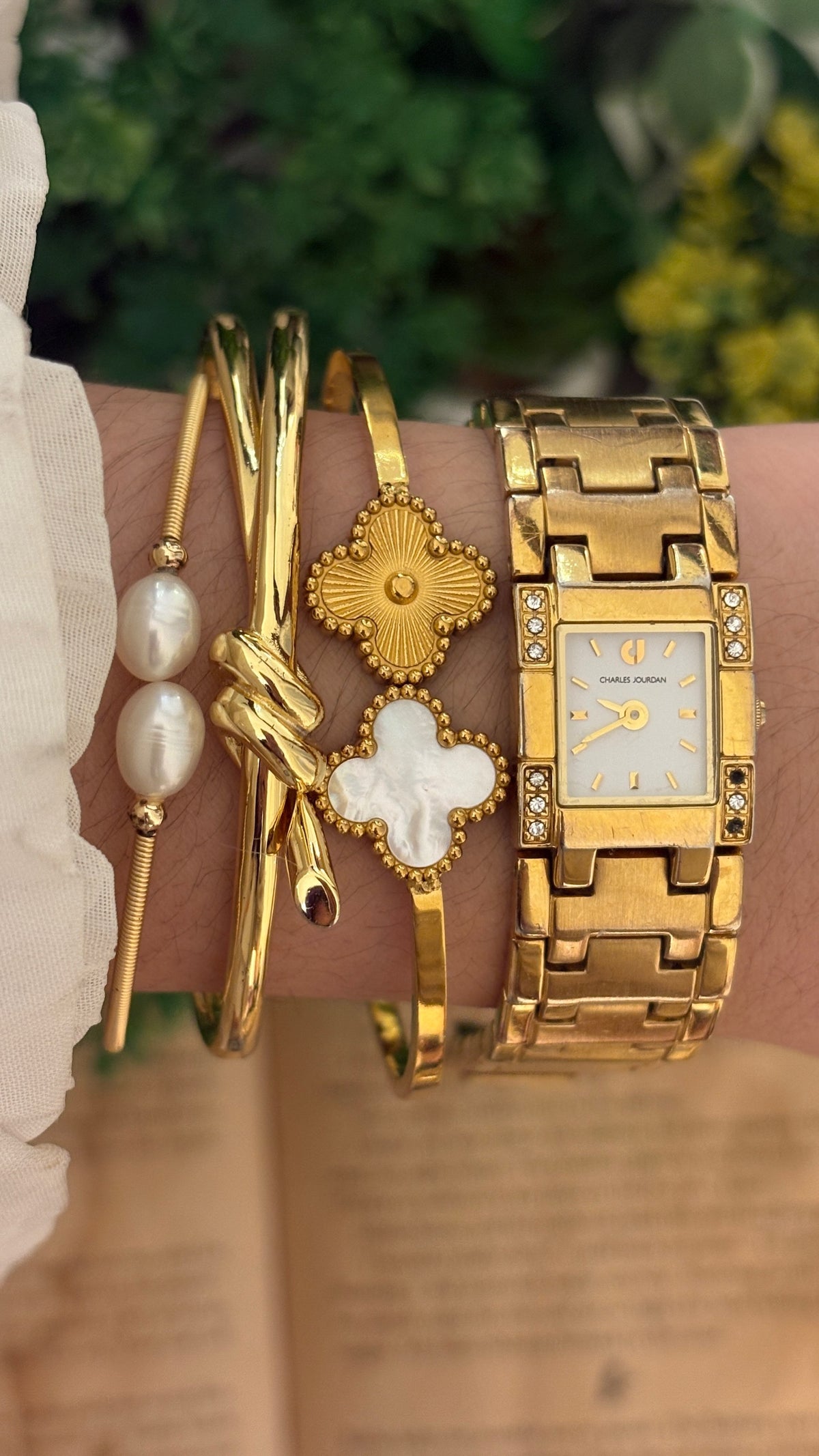 Rare Vintage Charles Jourdan Rhinestone Accent Tank Watch in Gold Tone Quartz