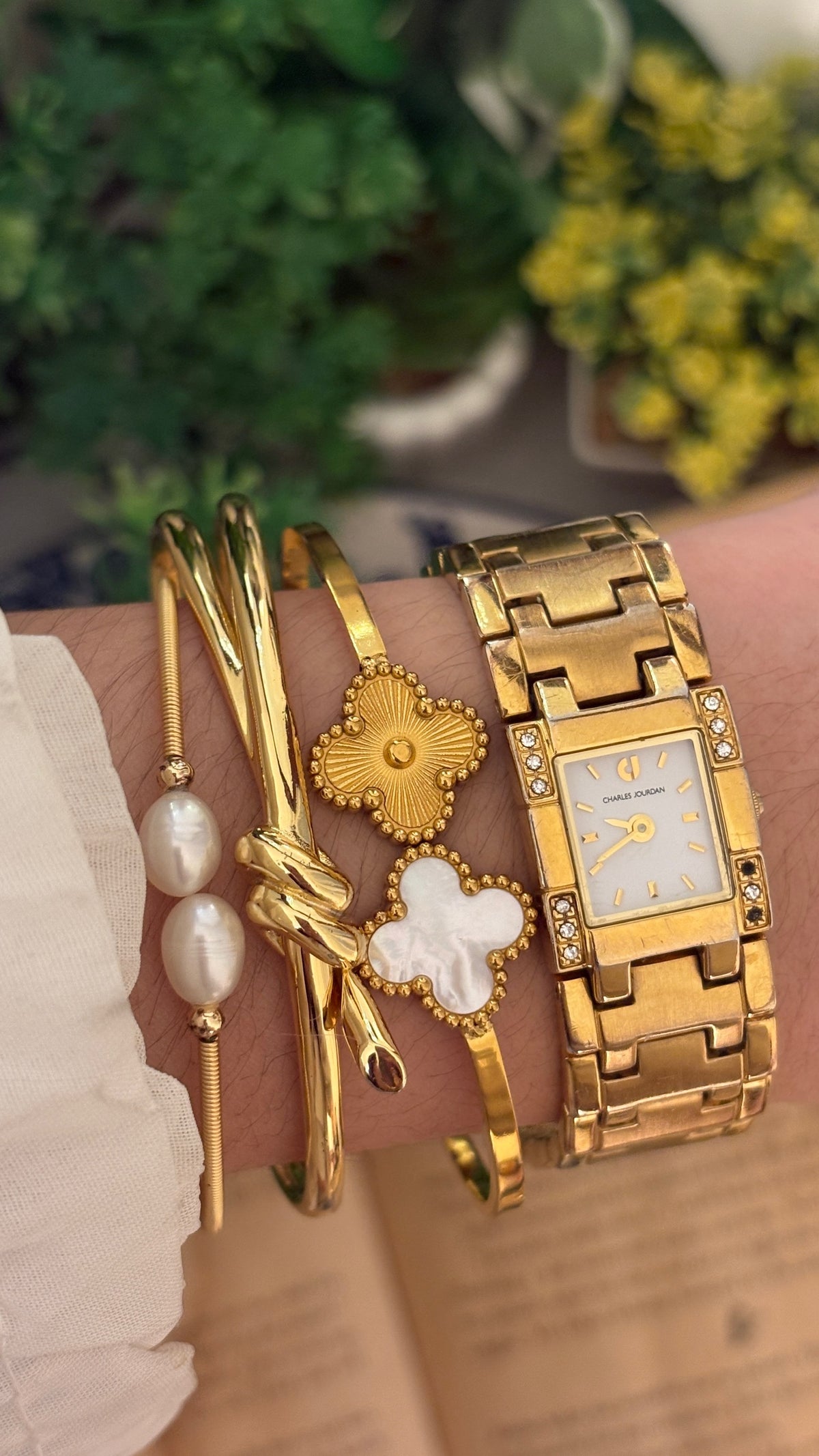 Rare Vintage Charles Jourdan Rhinestone Accent Tank Watch in Gold Tone Quartz