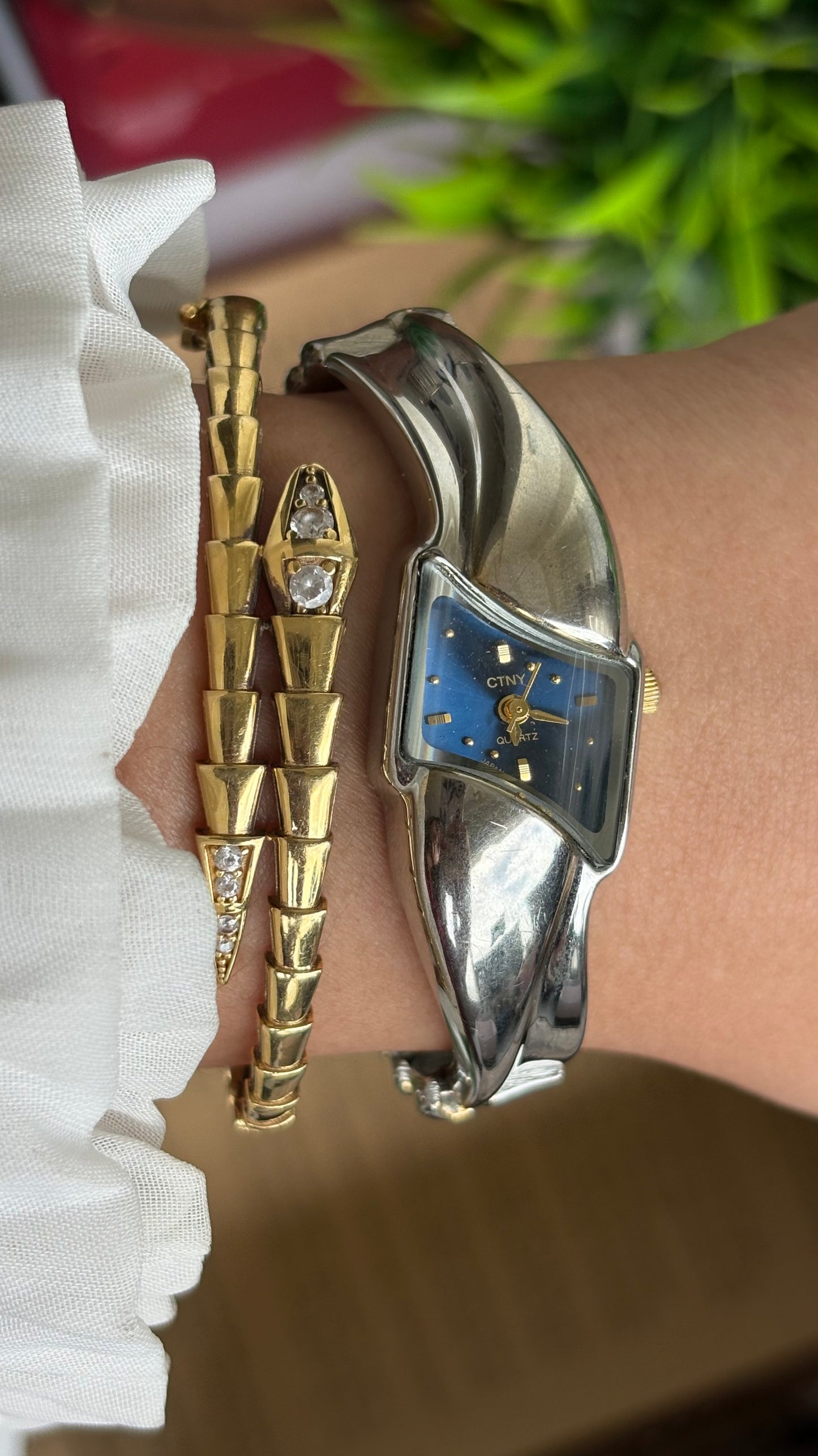 Vintage CTNY Melted Watch in Silver Tone Blue Dial