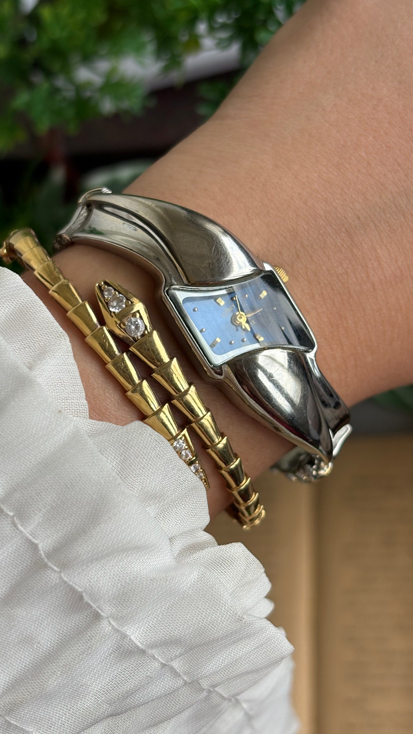 Vintage CTNY Melted Watch in Silver Tone Blue Dial