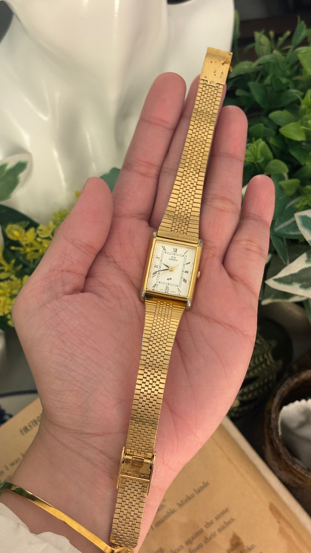 Rare Vintage GX Roman Dial Tank Watch in Gold Tone Quartz