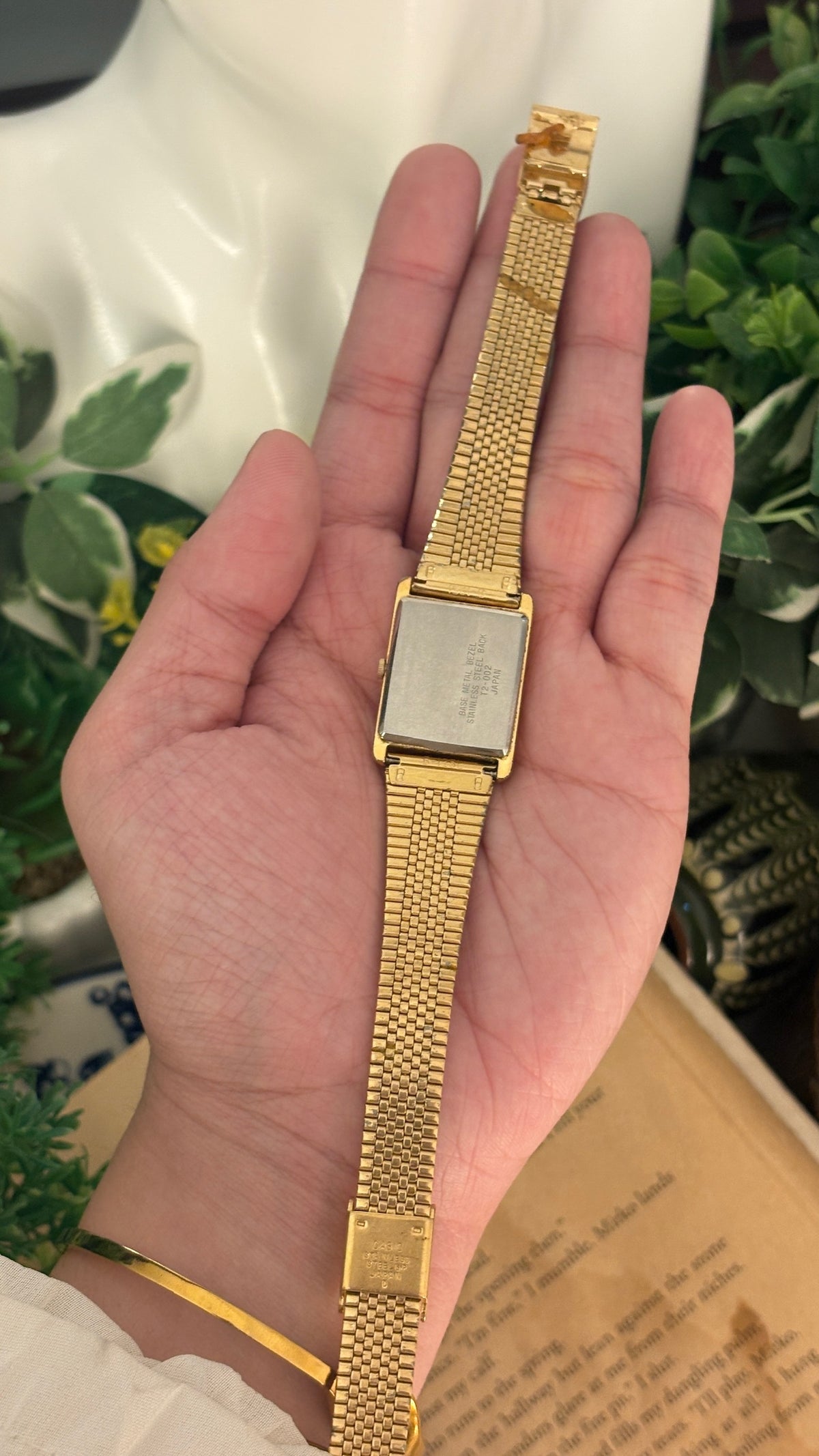 Rare Vintage GX Roman Dial Tank Watch in Gold Tone Quartz