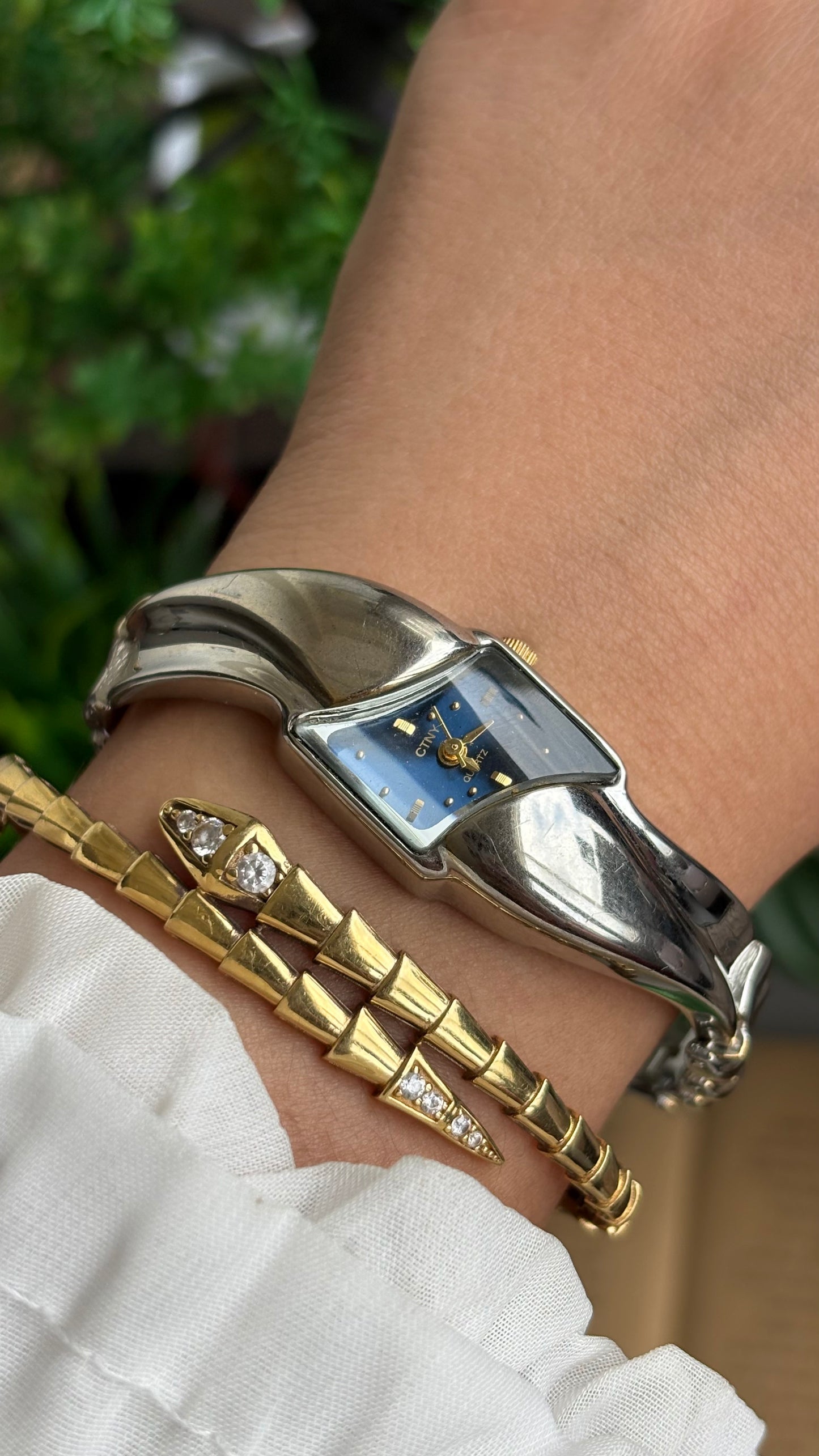 Vintage CTNY Melted Watch in Silver Tone Blue Dial