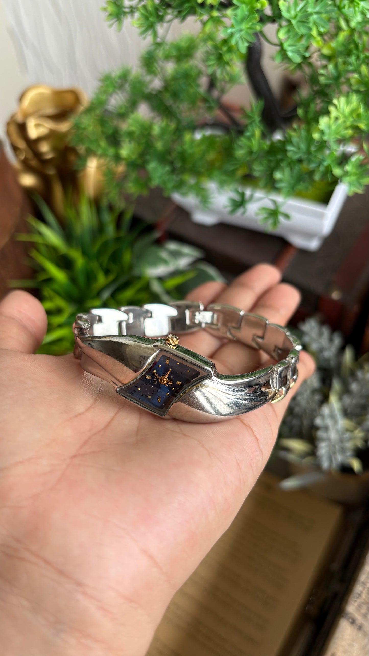 Vintage CTNY Melted Watch in Silver Tone Blue Dial