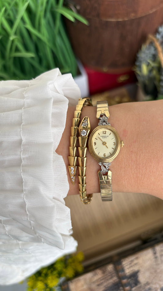 Vintage Caravelle by Bulova Bejeweled Watch in Gold Tone Stretch Band
