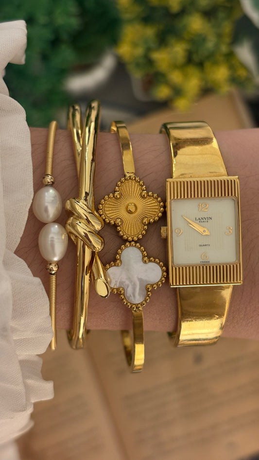 Rare Vintage Lanvin Paris Bangle Watch in Gold Tone Quartz