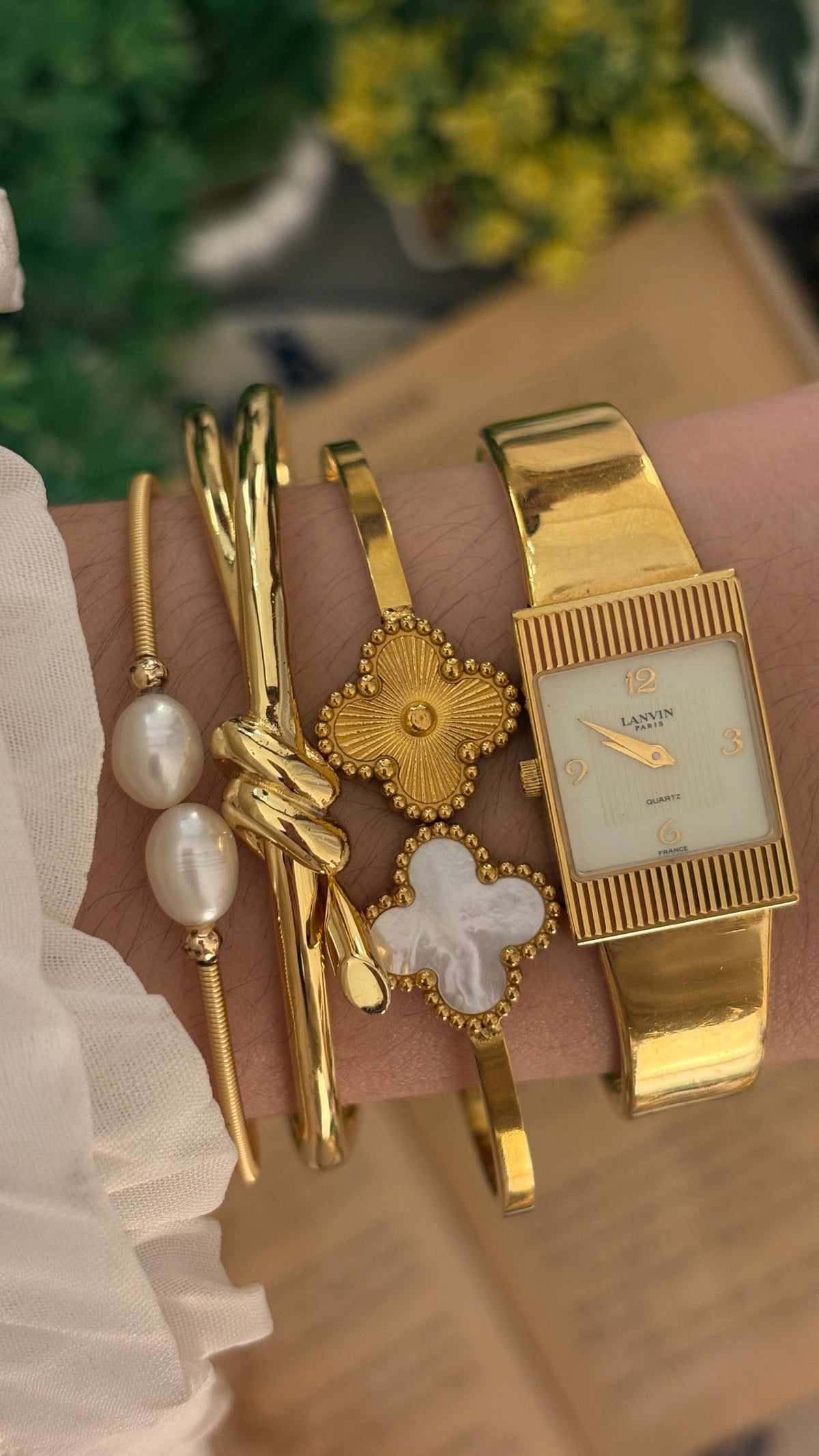 Rare Vintage Lanvin Paris Bangle Watch in Gold Tone Quartz