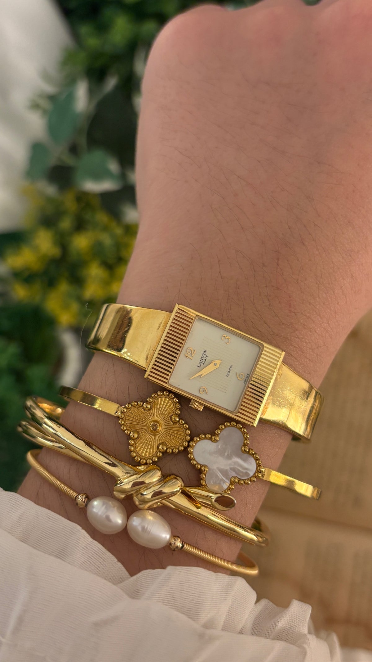 Rare Vintage Lanvin Paris Bangle Watch in Gold Tone Quartz