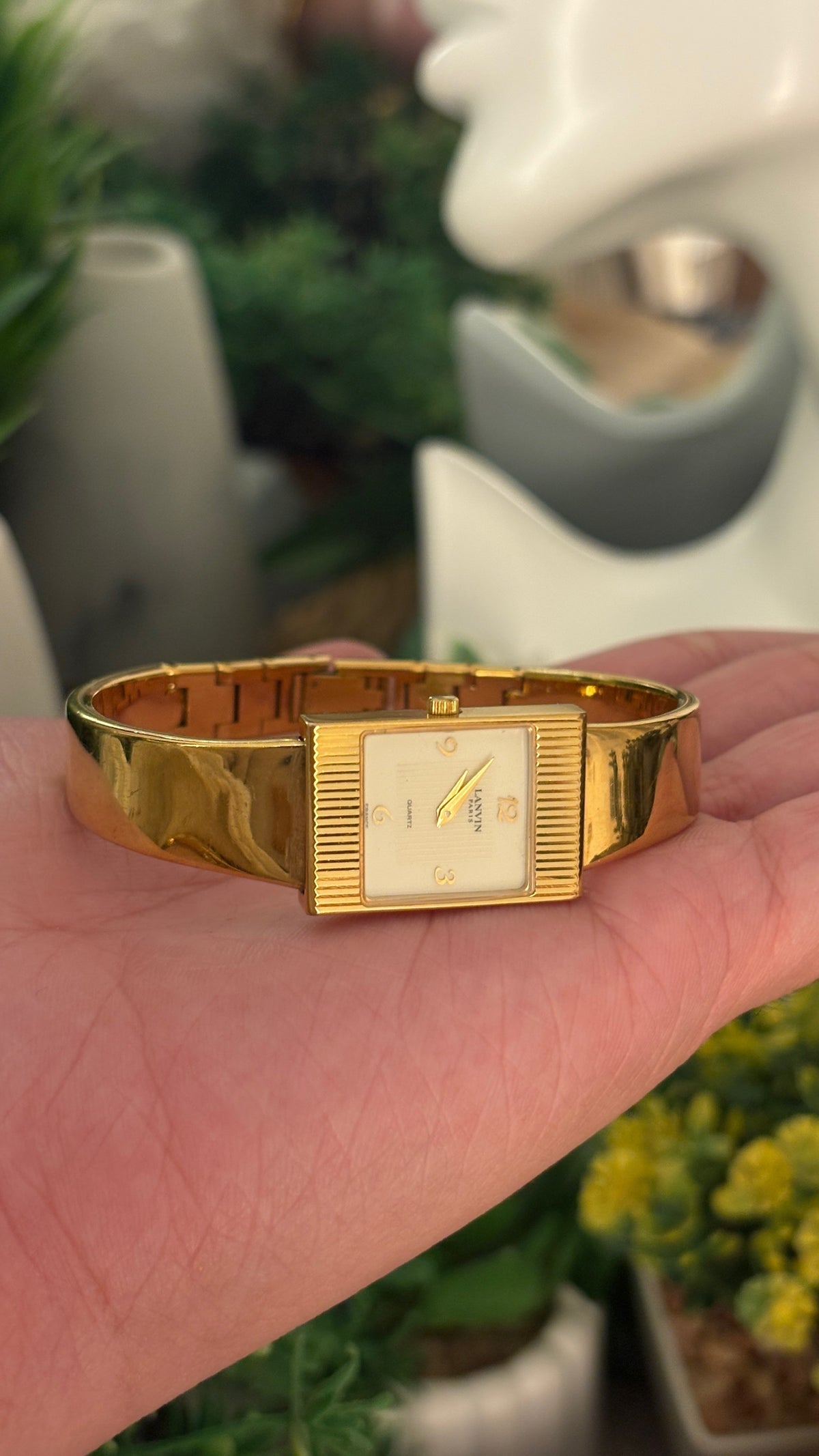 Rare Vintage Lanvin Paris Bangle Watch in Gold Tone Quartz