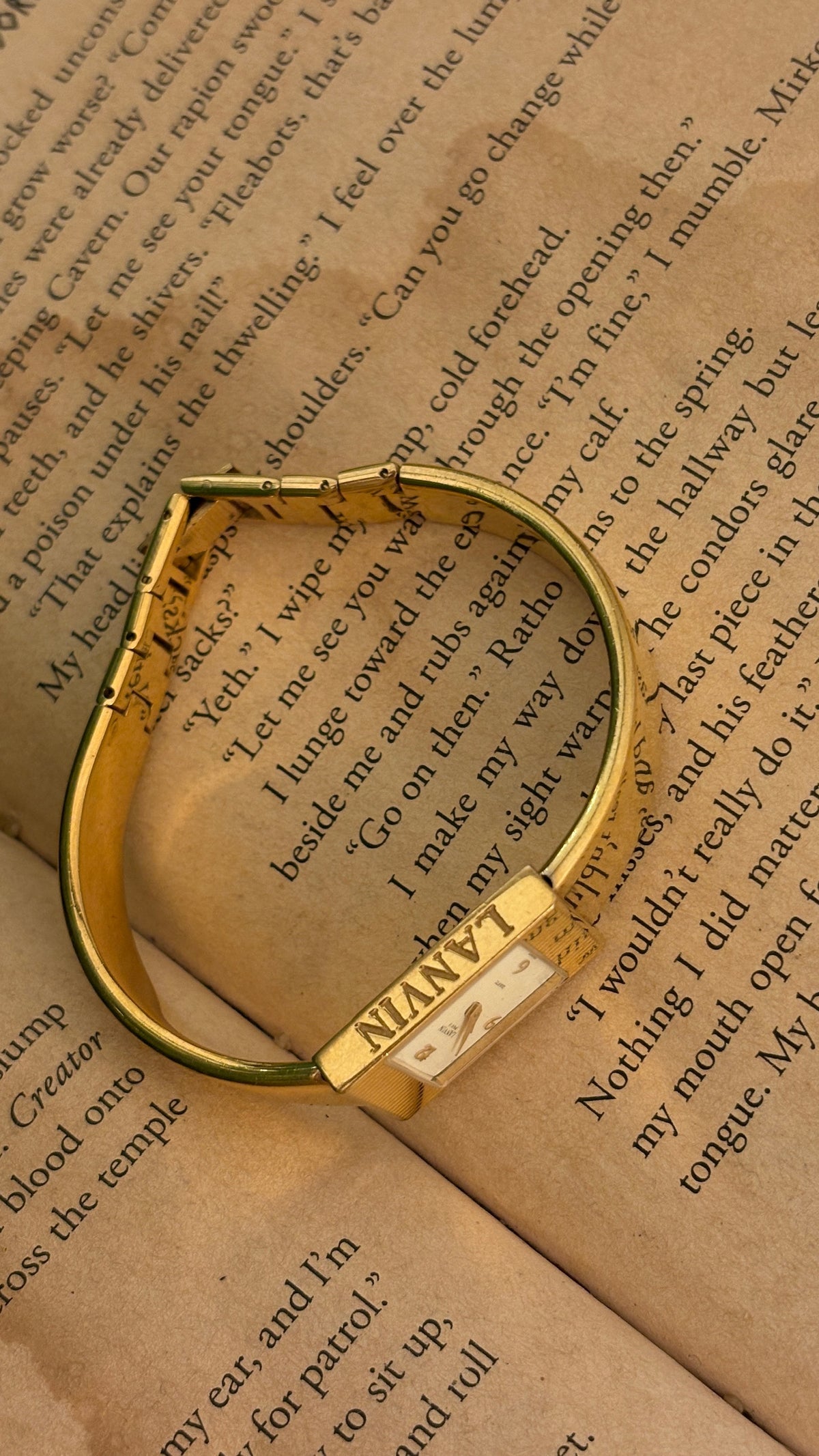 Rare Vintage Lanvin Paris Bangle Watch in Gold Tone Quartz