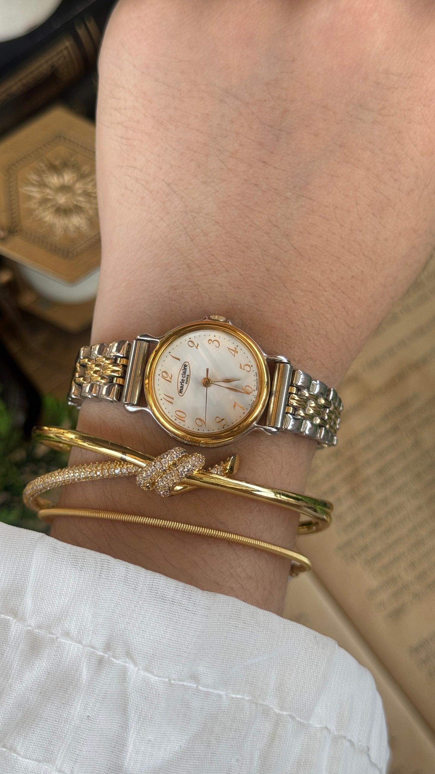 Vintage Marie Claire Paris Minimalist Watch in Two-Tone Quartz