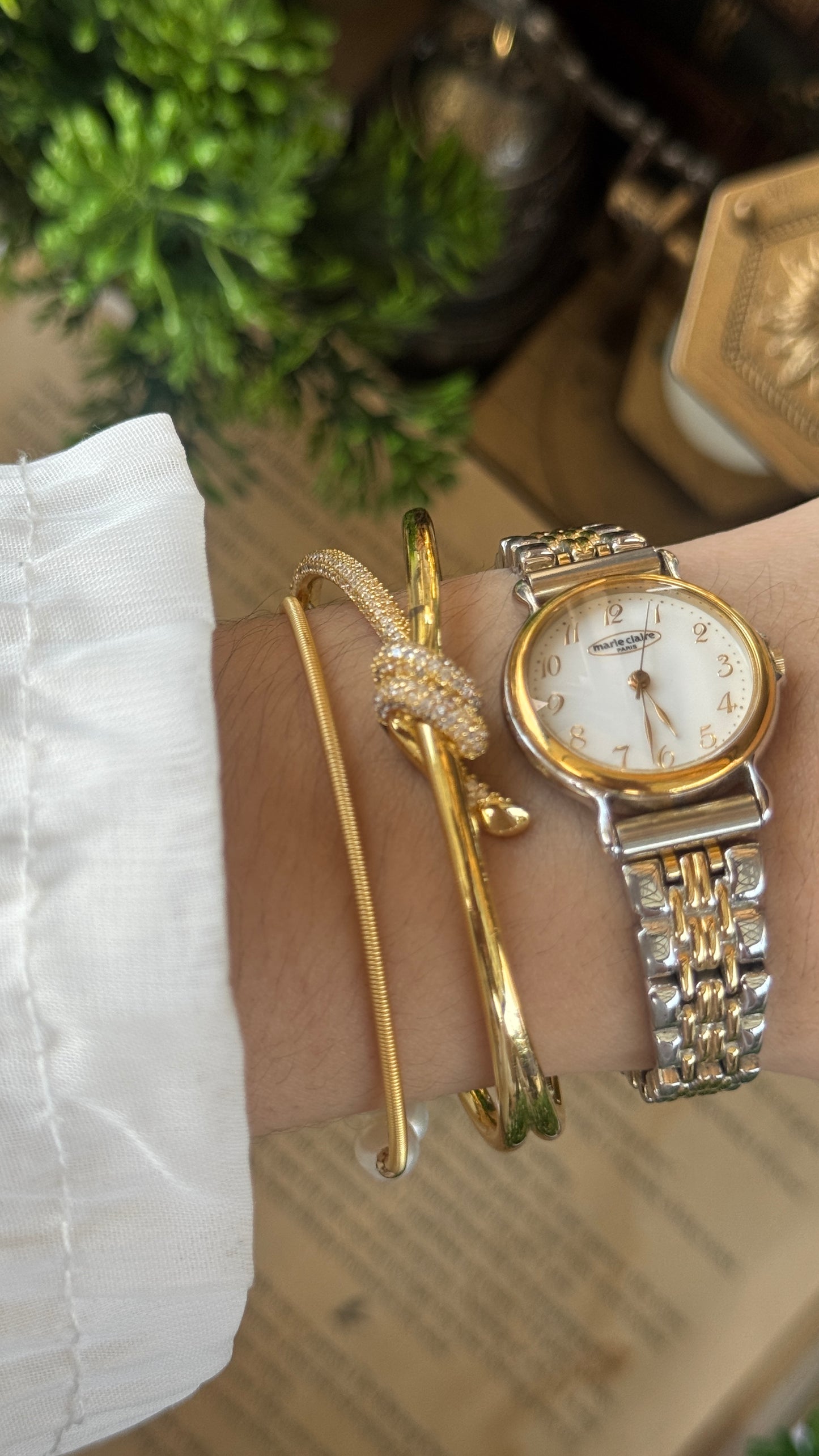 Vintage Marie Claire Paris Minimalist Watch in Two-Tone Quartz