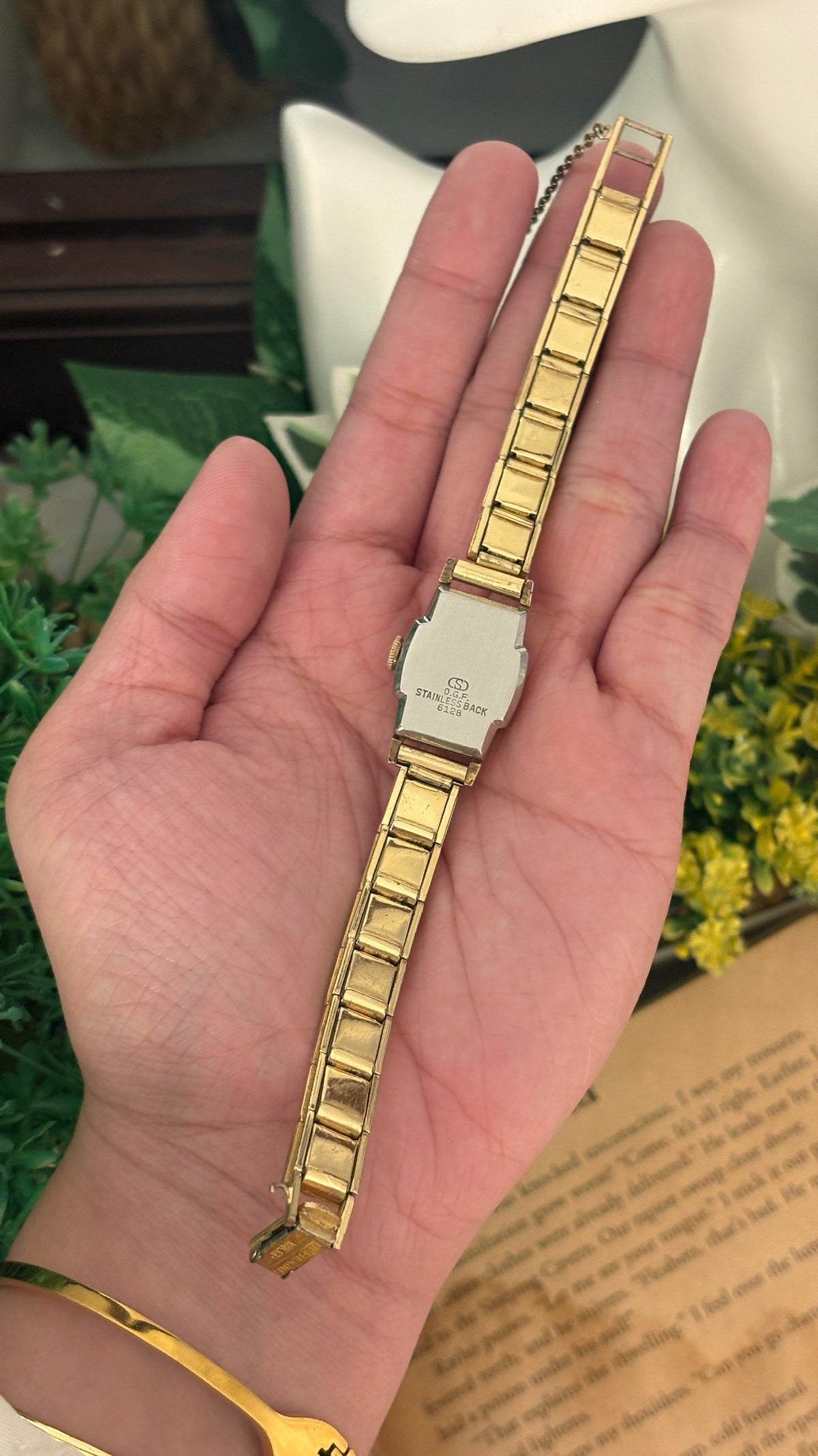 Rare Vintage Diana Manual Winding Slim Tank Watch in Gold Tone