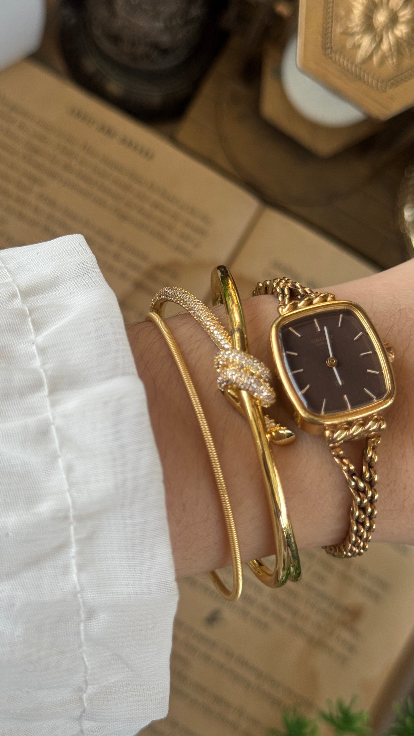 Rare Vintage Orient Rope Mini Tank Watch in Gold Tone Choco Brown Dial Quartz