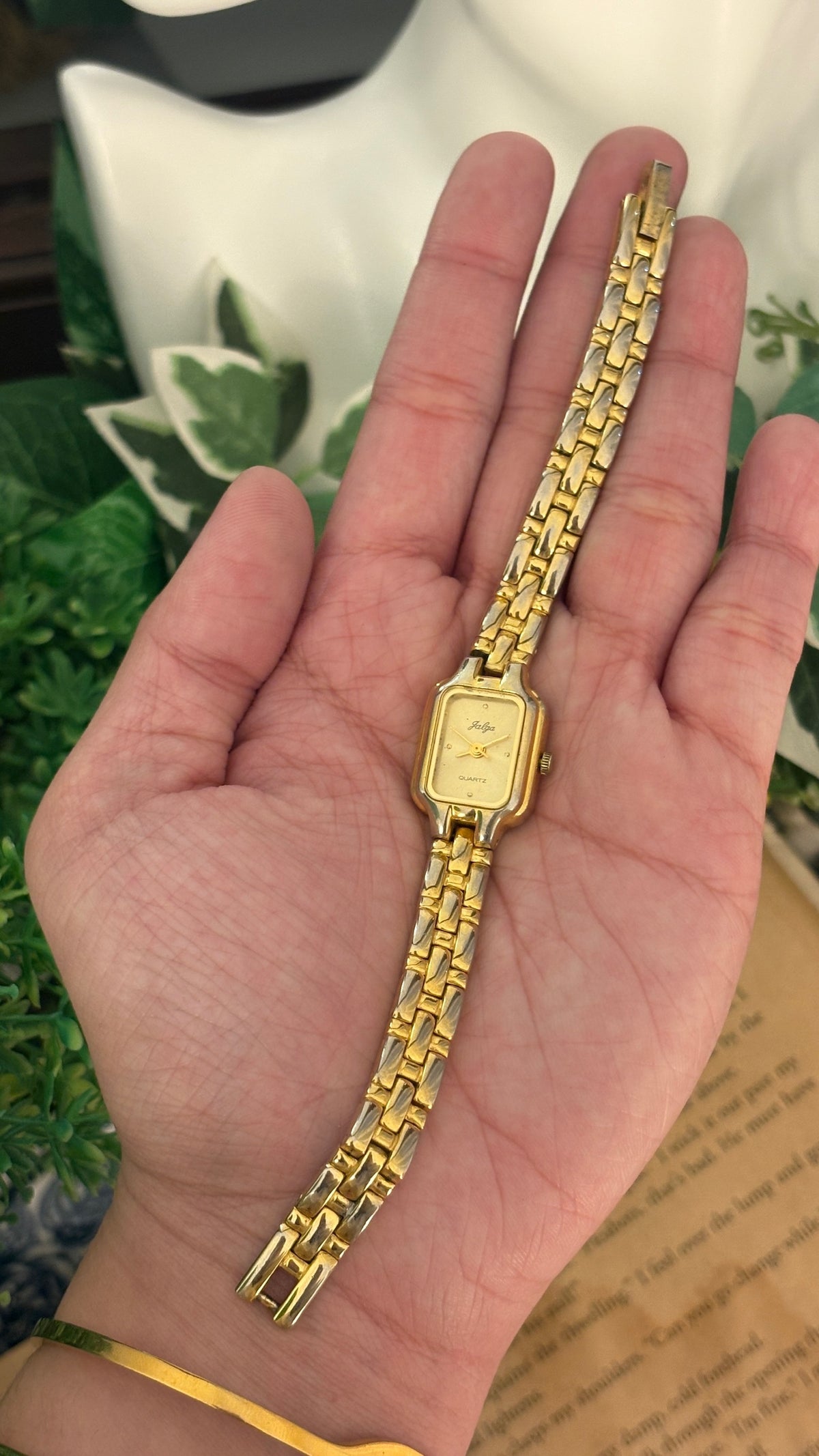 Rare Dainty Vintage Jalga Mini Tank Watch in Gold Tone Quartz