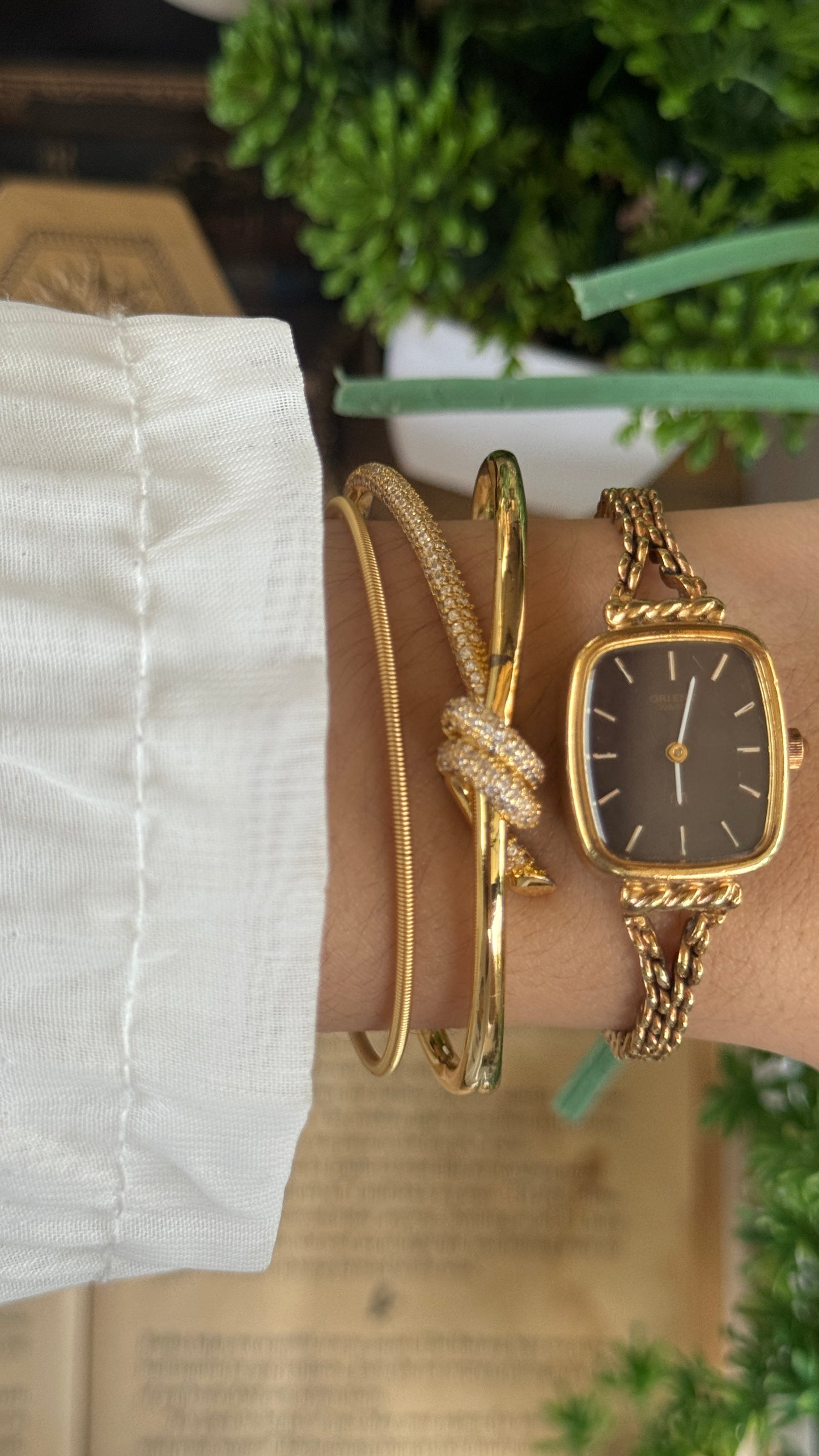 Rare Vintage Orient Rope Mini Tank Watch in Gold Tone Choco Brown Dial Quartz