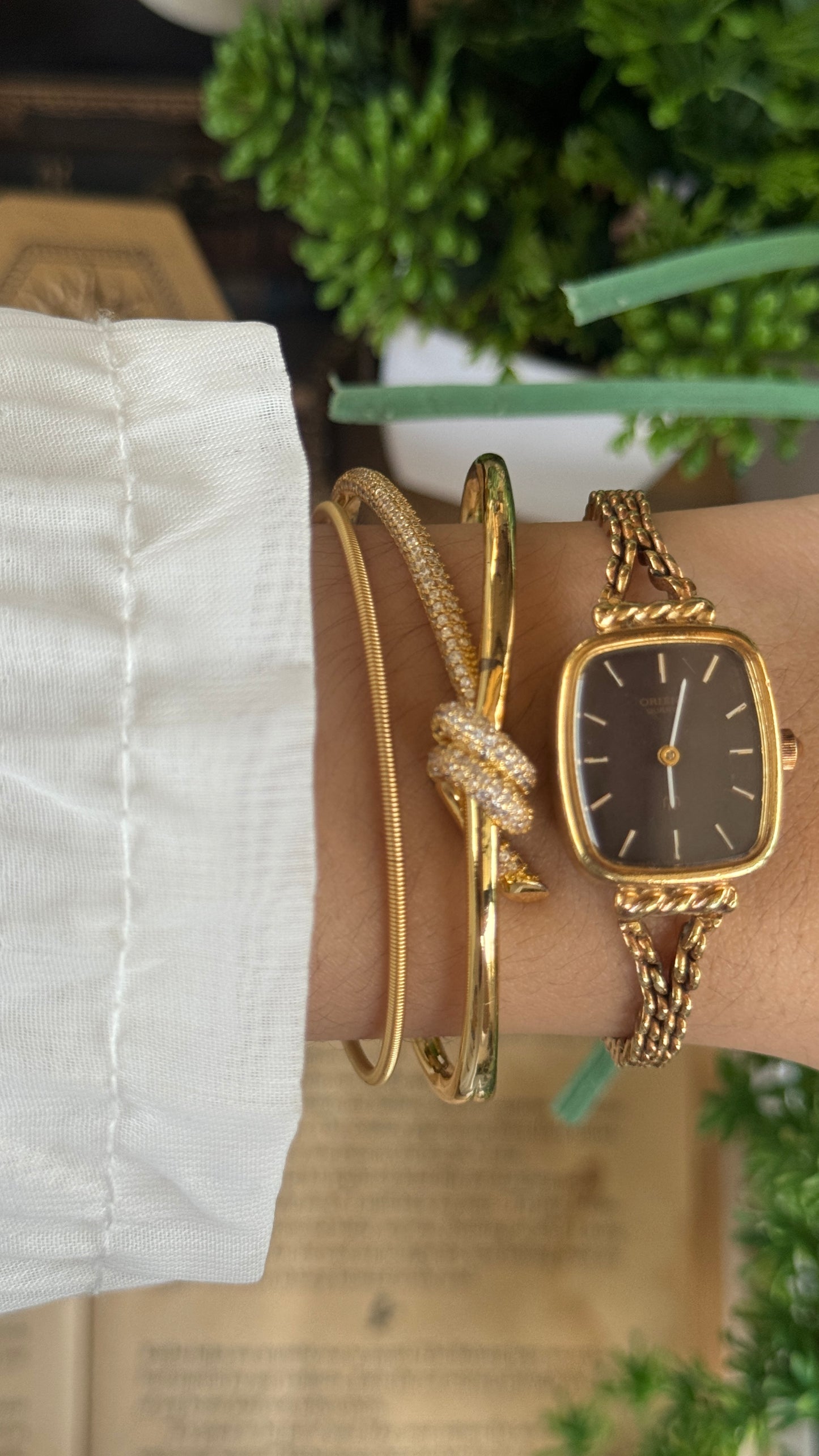 Rare Vintage Orient Rope Mini Tank Watch in Gold Tone Choco Brown Dial Quartz