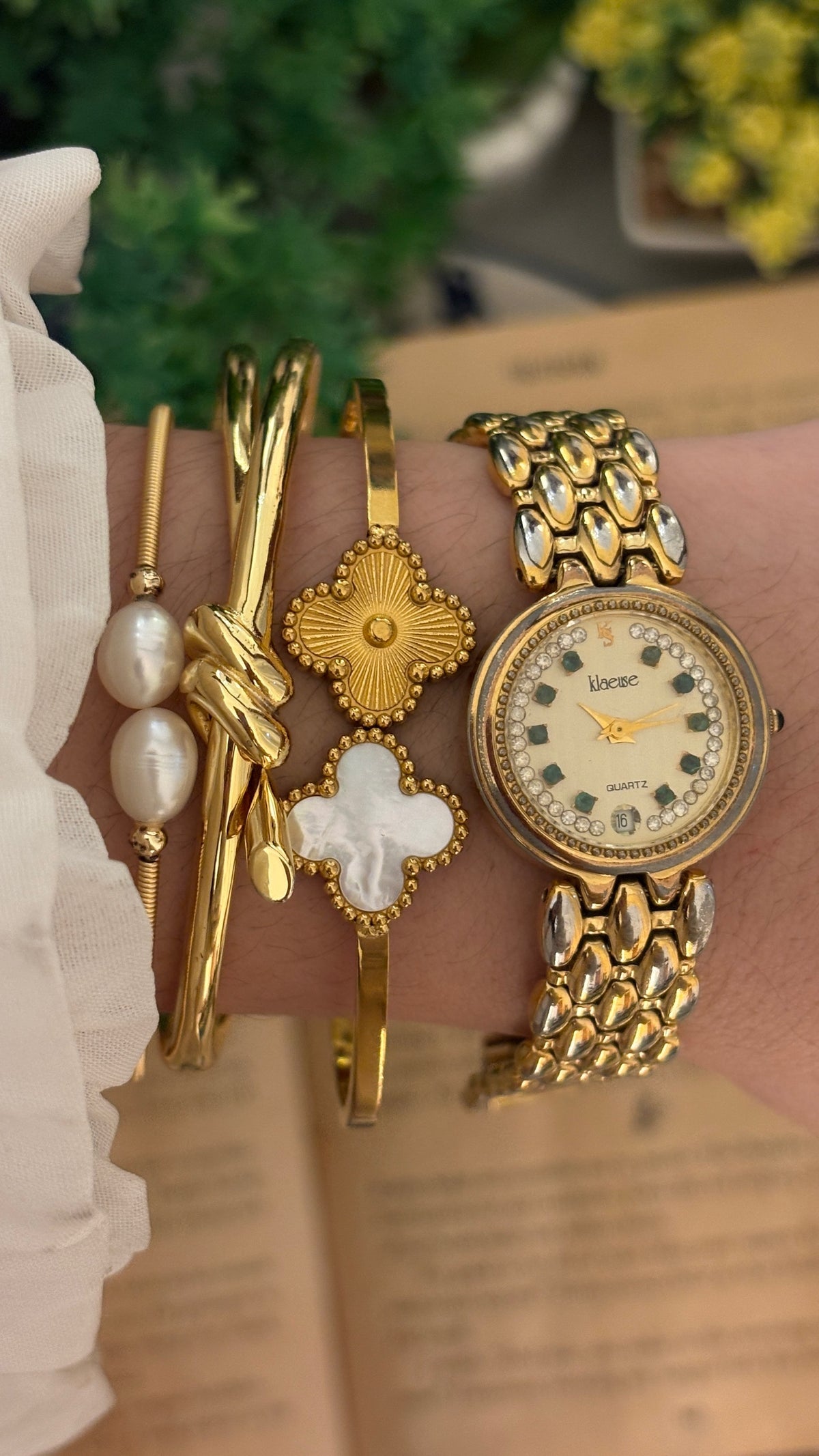 Rare Vintage Klaeuse Rhinestone Indices Watch in Gold Tone Quartz