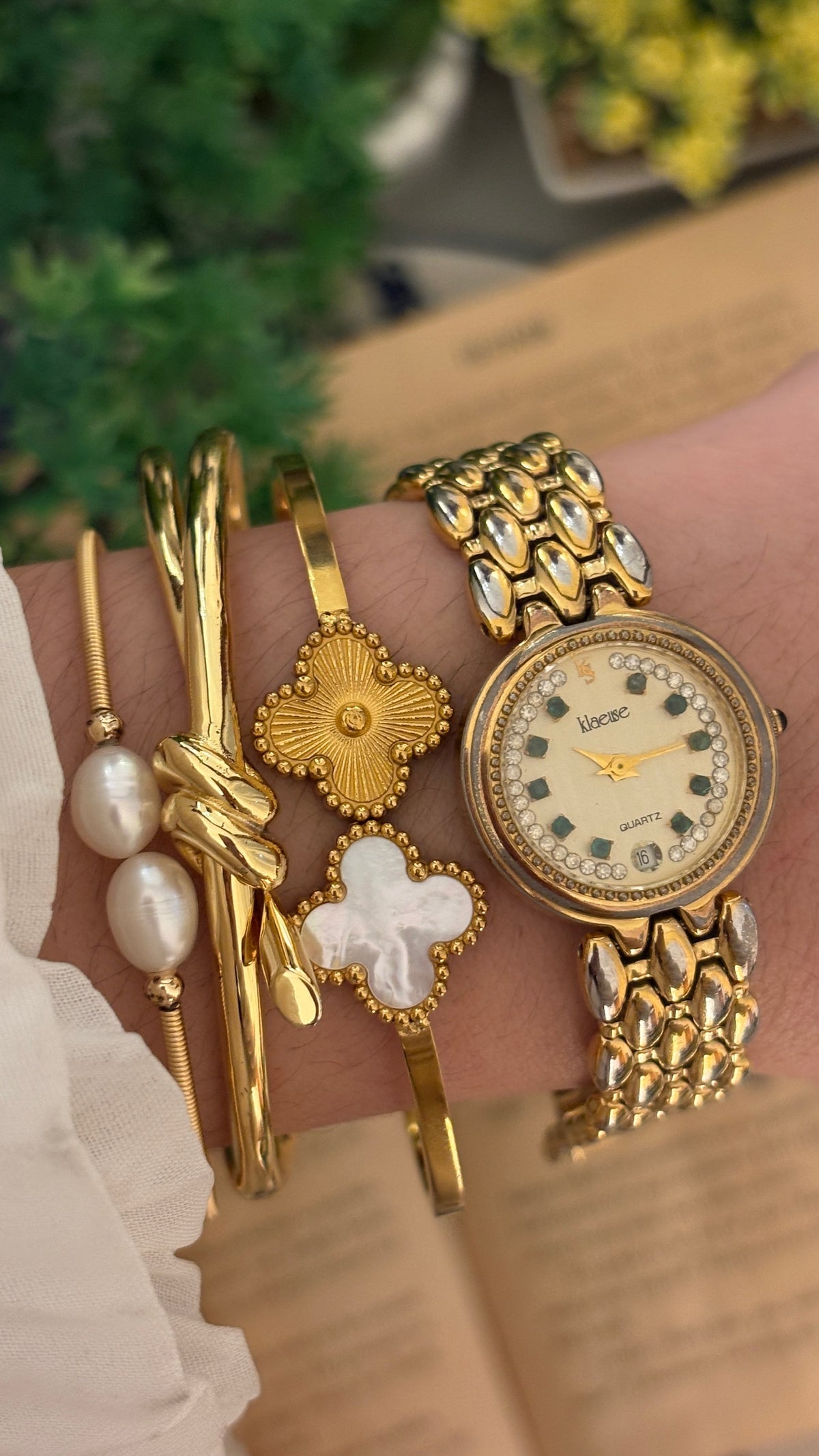 Rare Vintage Klaeuse Rhinestone Indices Watch in Gold Tone Quartz