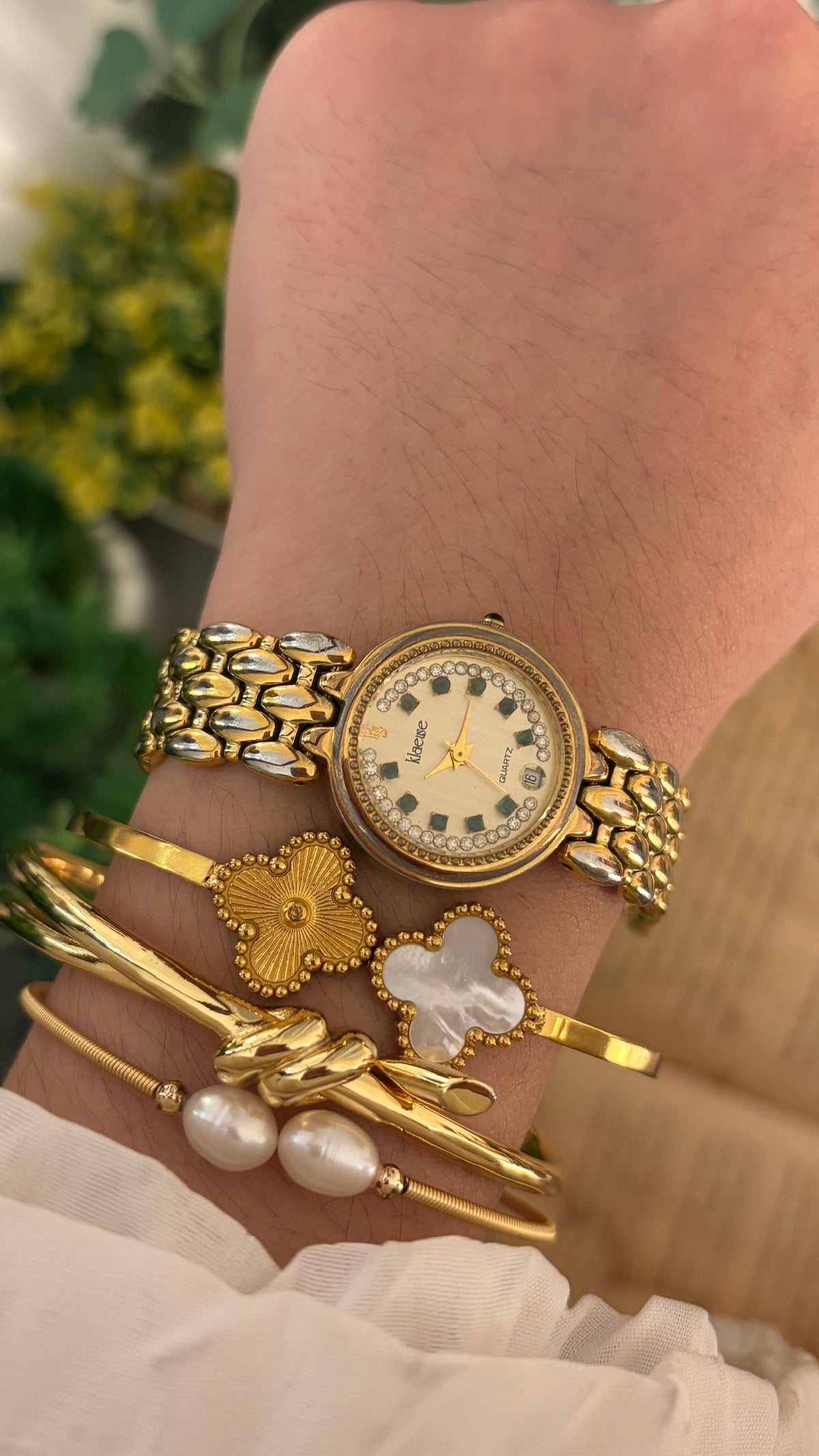 Rare Vintage Klaeuse Rhinestone Indices Watch in Gold Tone Quartz