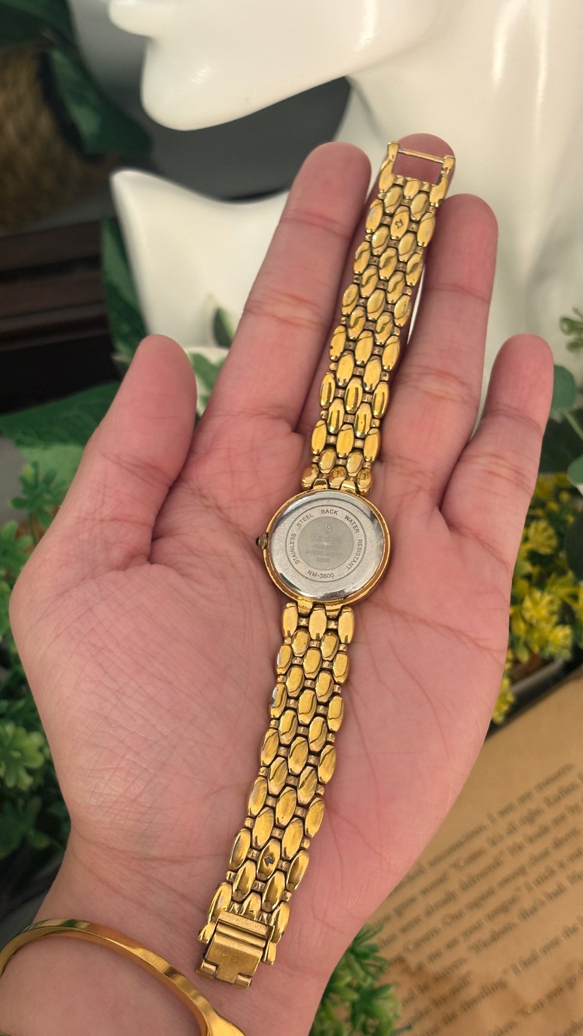 Rare Vintage Klaeuse Rhinestone Indices Watch in Gold Tone Quartz