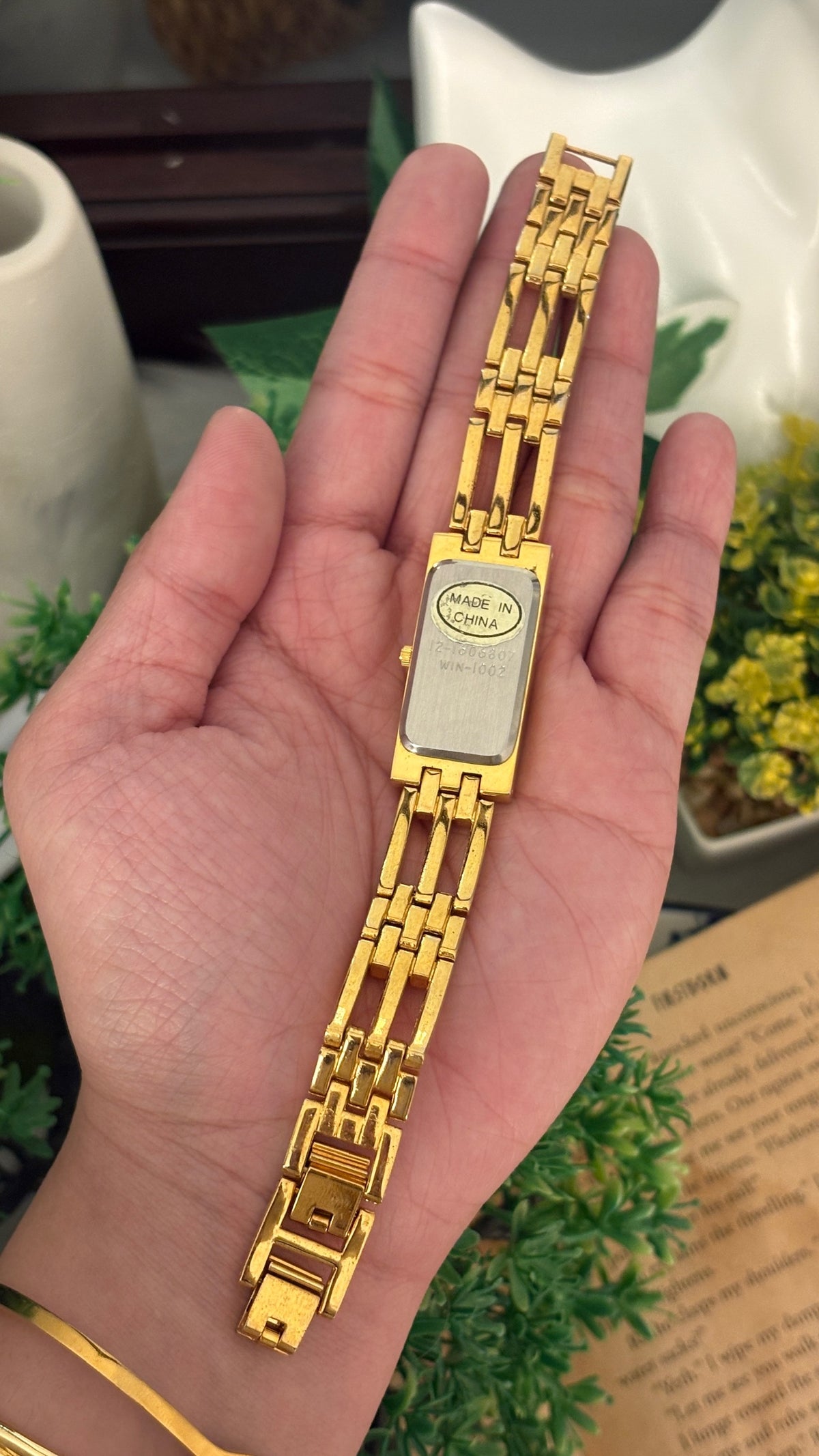 Vintage Faye Mother of Pearl Dial Tank Watch in Gold Tone Quartz