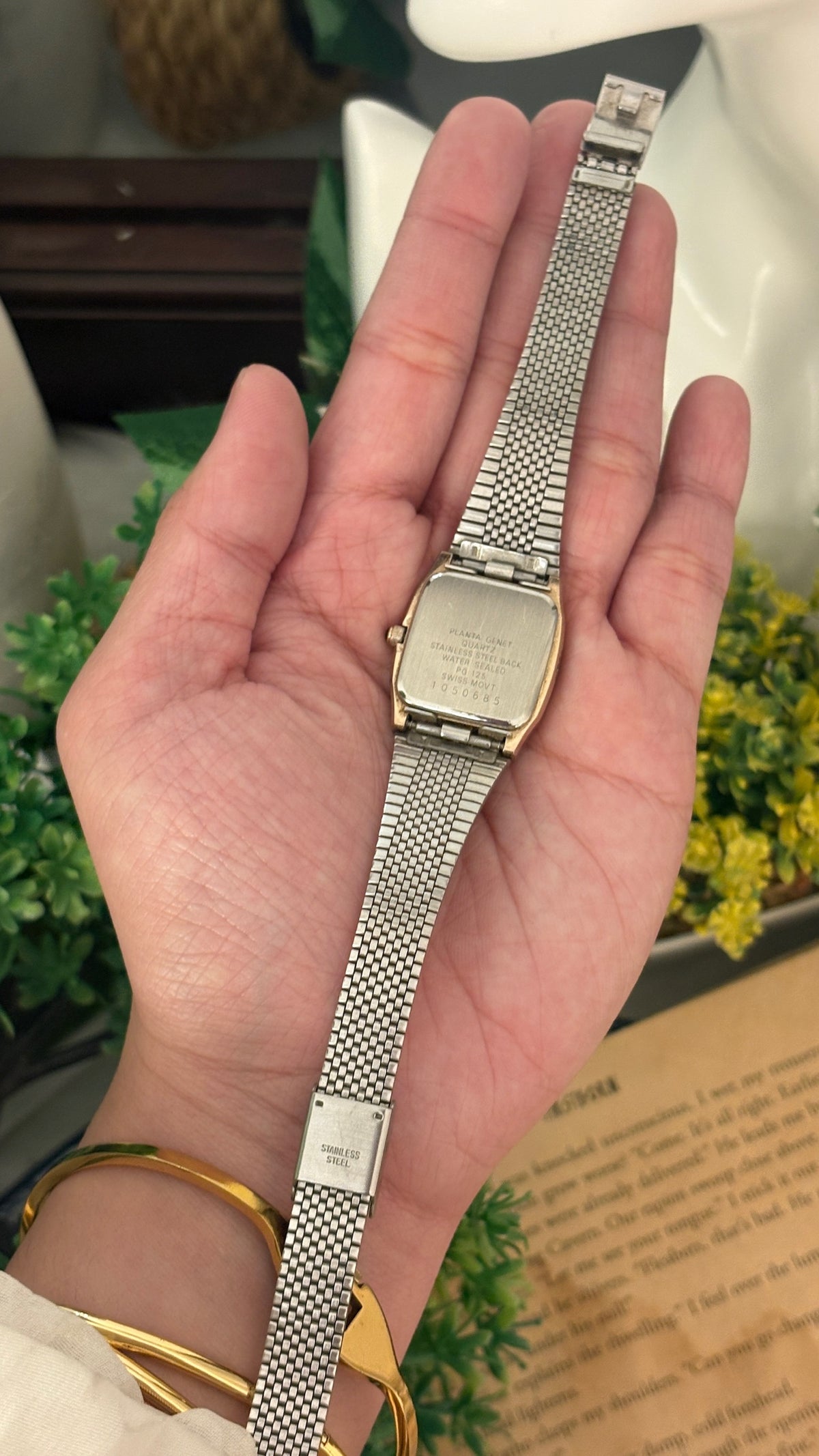 Vintage Planta Geret Swiss Dress Tank Watch in Gold Tone Quartz