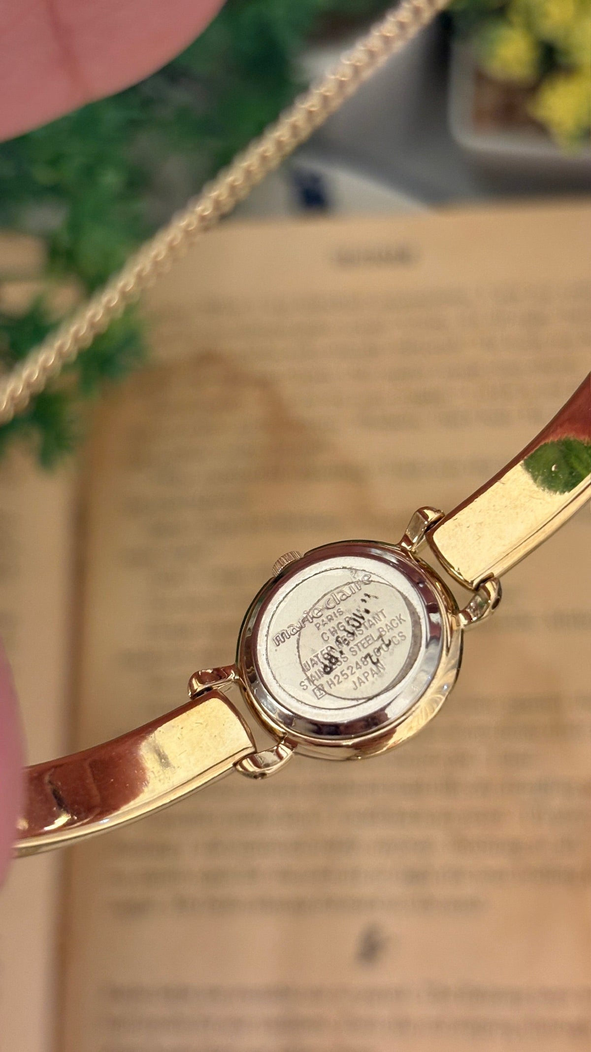 Rare Dainty Vintage Marie Claire Bangle Watch in Gold Tone Quartz
