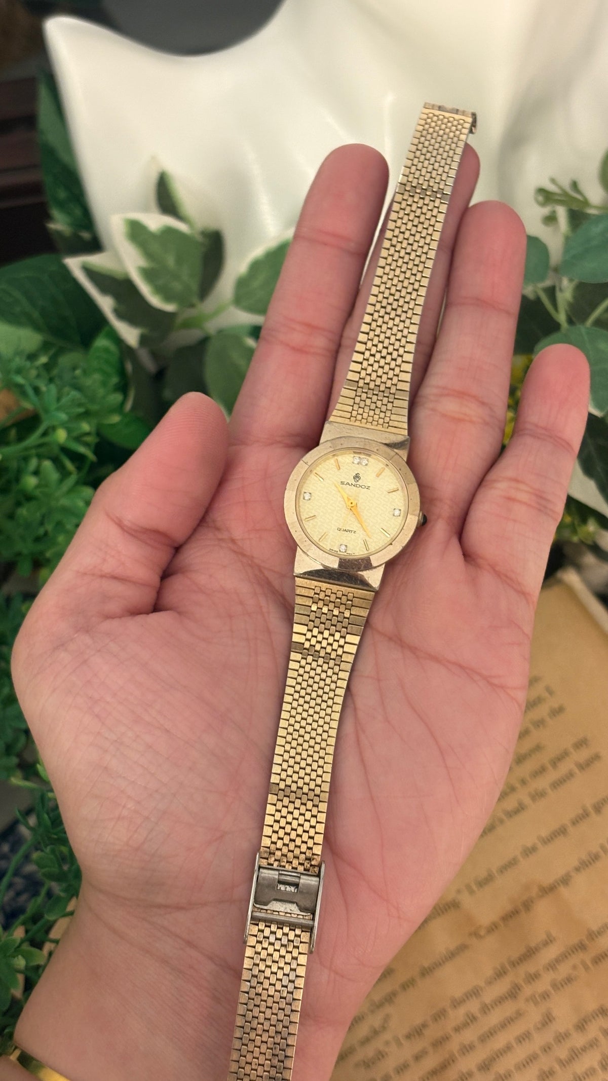 Rare Vintage Sandoz Swiss Dress Watch in Gold Tone Quartz