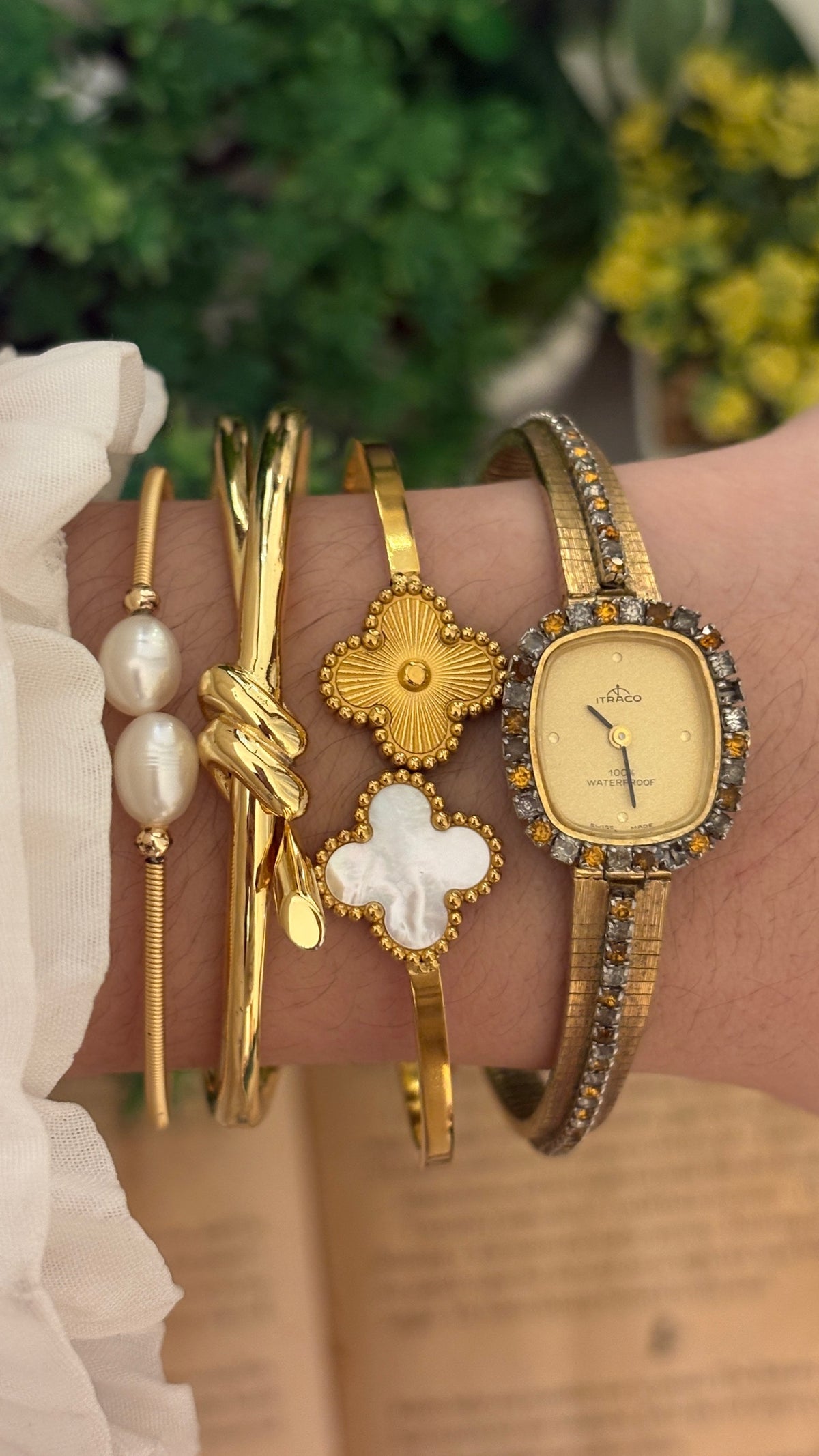 Rare Vintage Itraco Multi-Gem Accent Mini Tank Dress Watch in Gold Tone Quartz