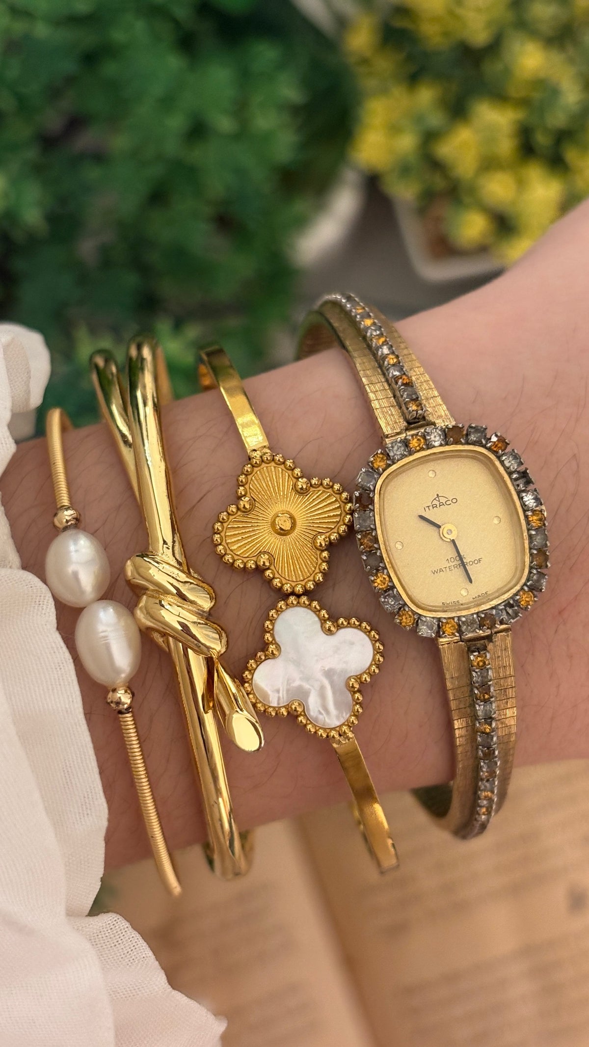 Rare Vintage Itraco Multi-Gem Accent Mini Tank Dress Watch in Gold Tone Quartz